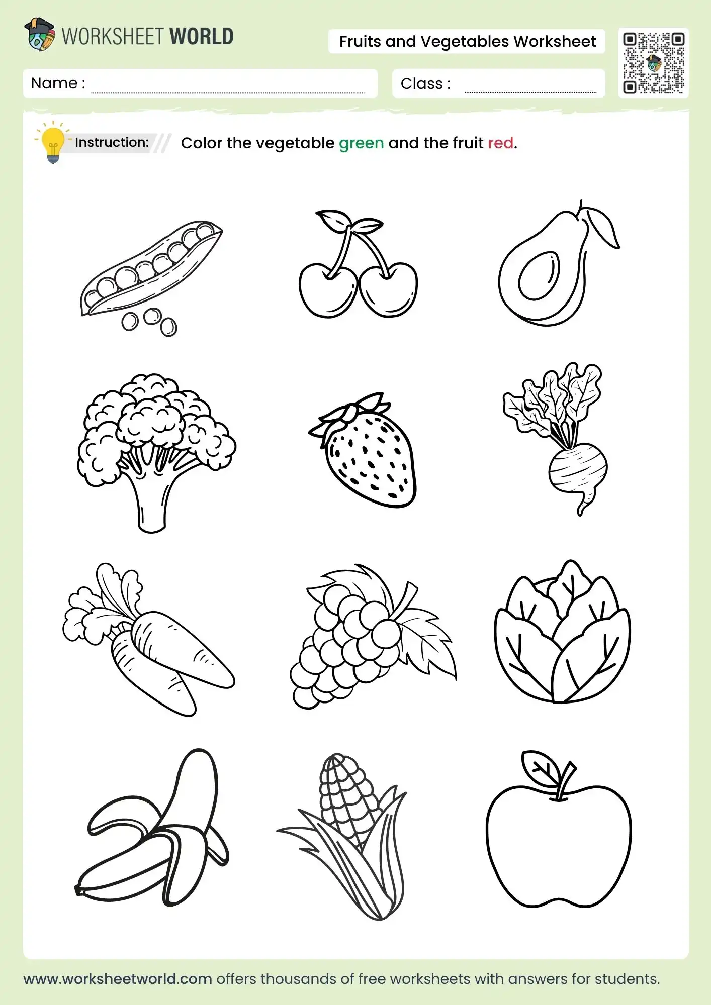 fruits and vegetables worksheet for kindergarten printable activity