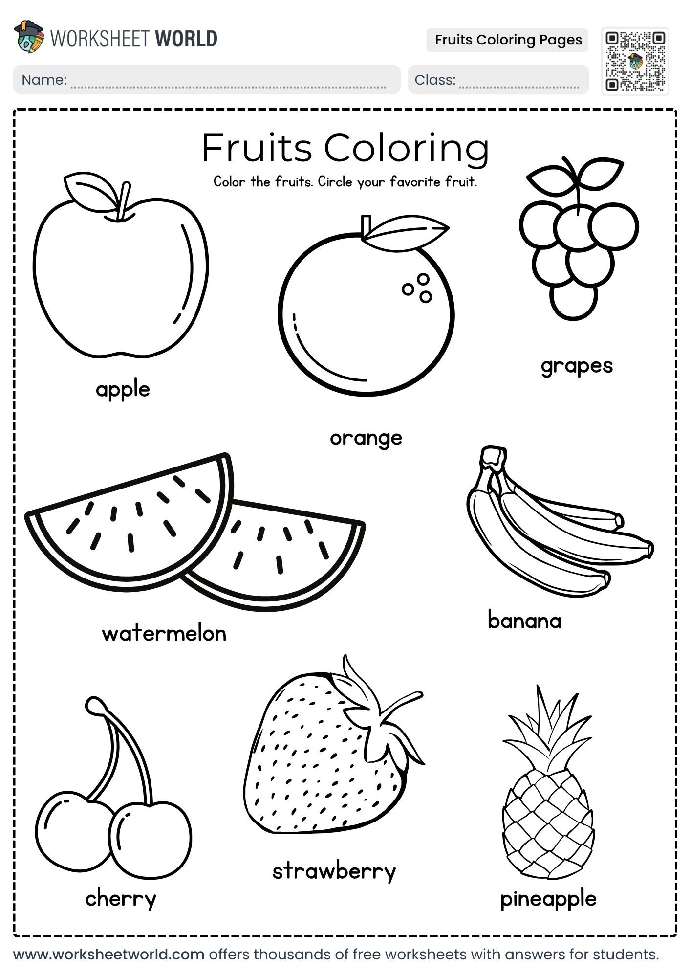 fruits-coloring-pages-1 fruits coloring pages free printable apple orange grapes watermelon banana cherry strawberry pineapple