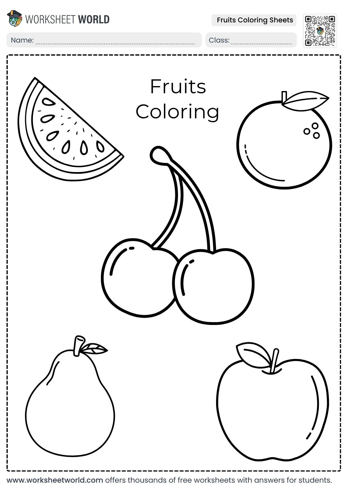 Free Fruits Coloring Sheets For Creative Learning 1 fruits coloring sheets printable pdf watermelon orange cherry pear apple