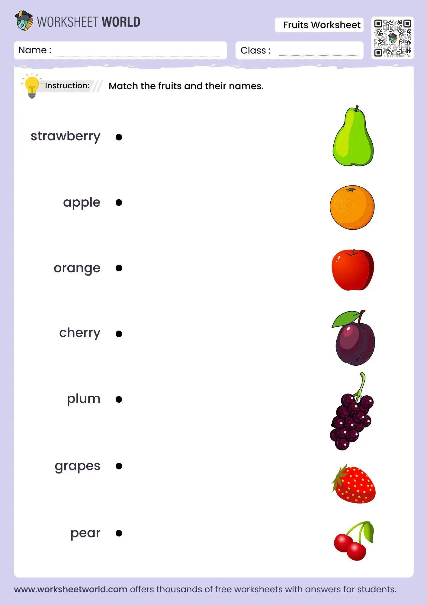 fruits matching worksheet for kindergarten printable activity