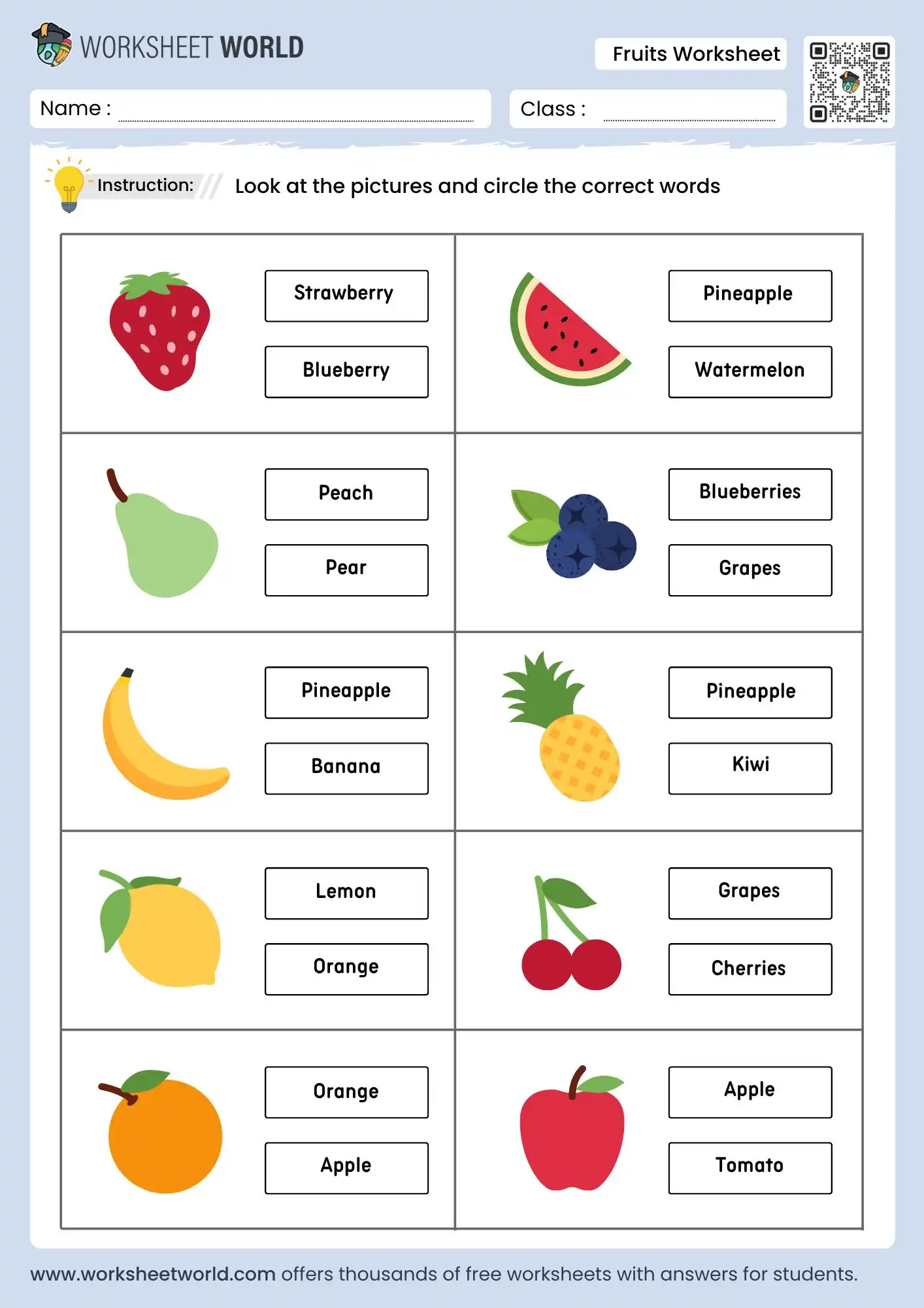 fruits worksheet for kindergarten printable activity