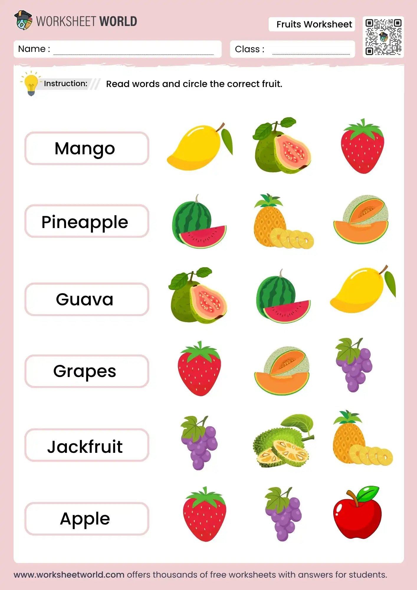 fruits worksheet for nursery printable activity for preschool kids