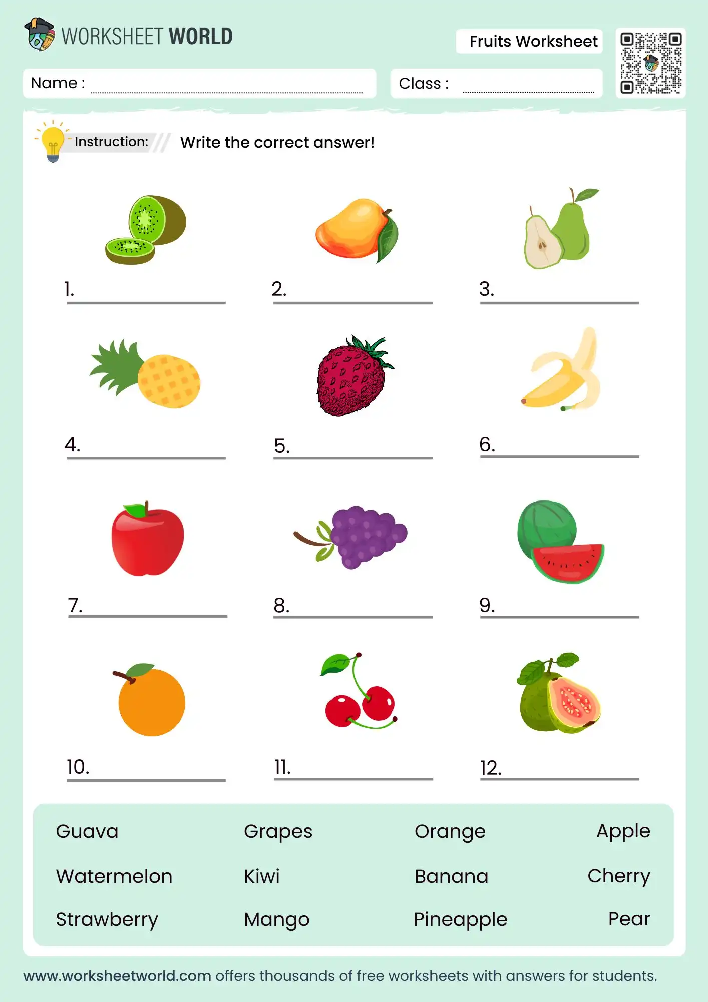 fruits worksheet for grade 1 and 2 printable activity