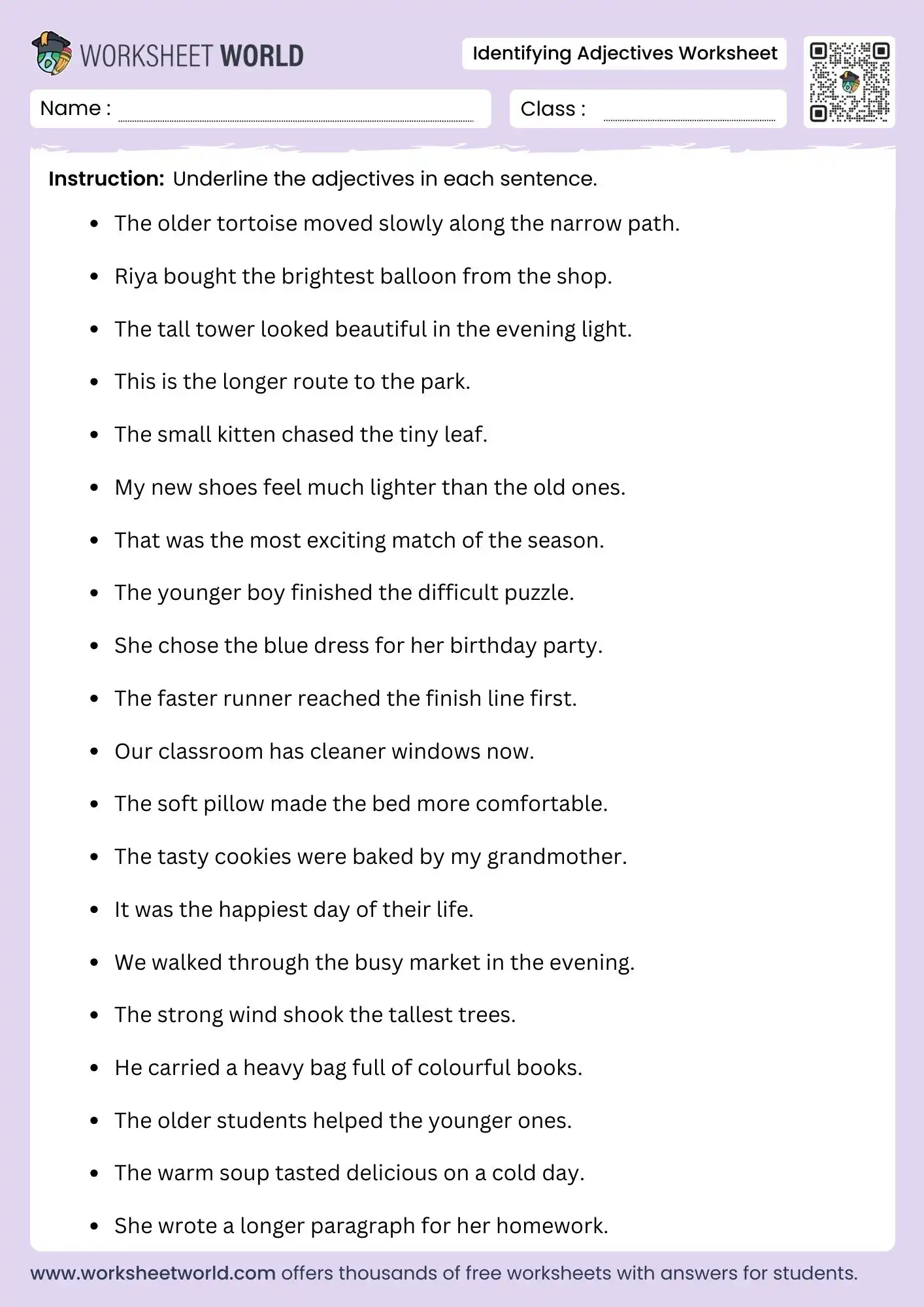 identifying adjectives worksheet for kids grammar practice free pdf