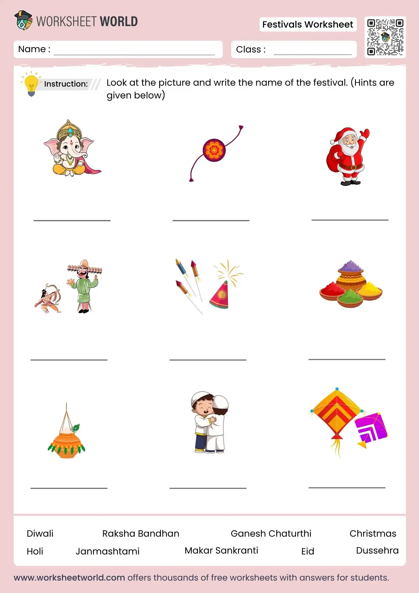 indian religious festivals worksheets for kids printable activity