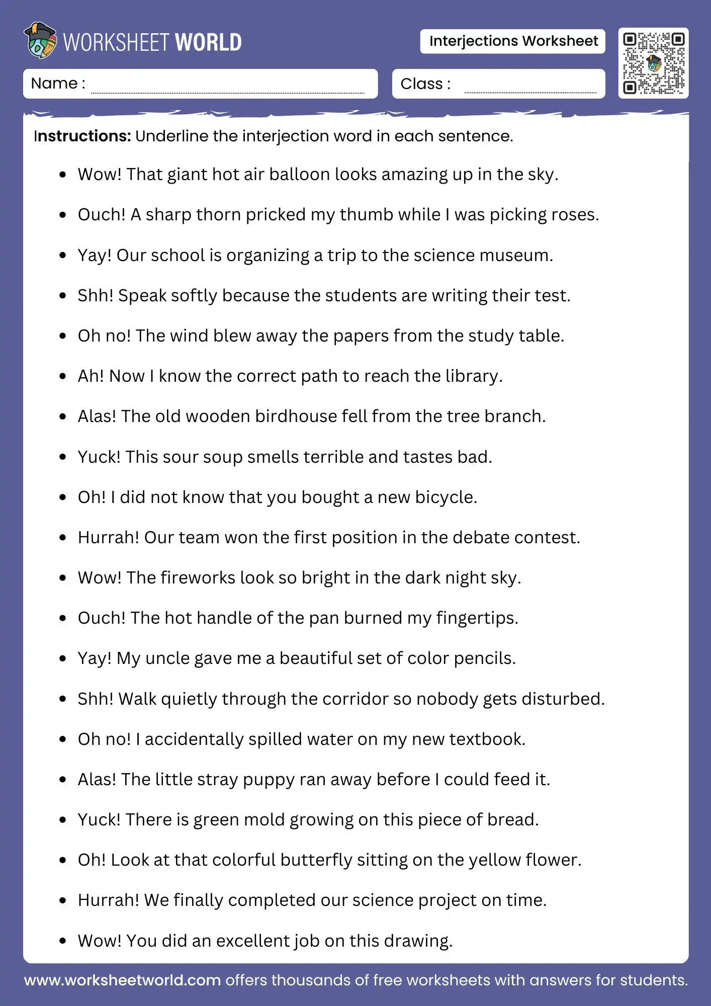 interjections worksheet for free english grammar practice with answers pdf