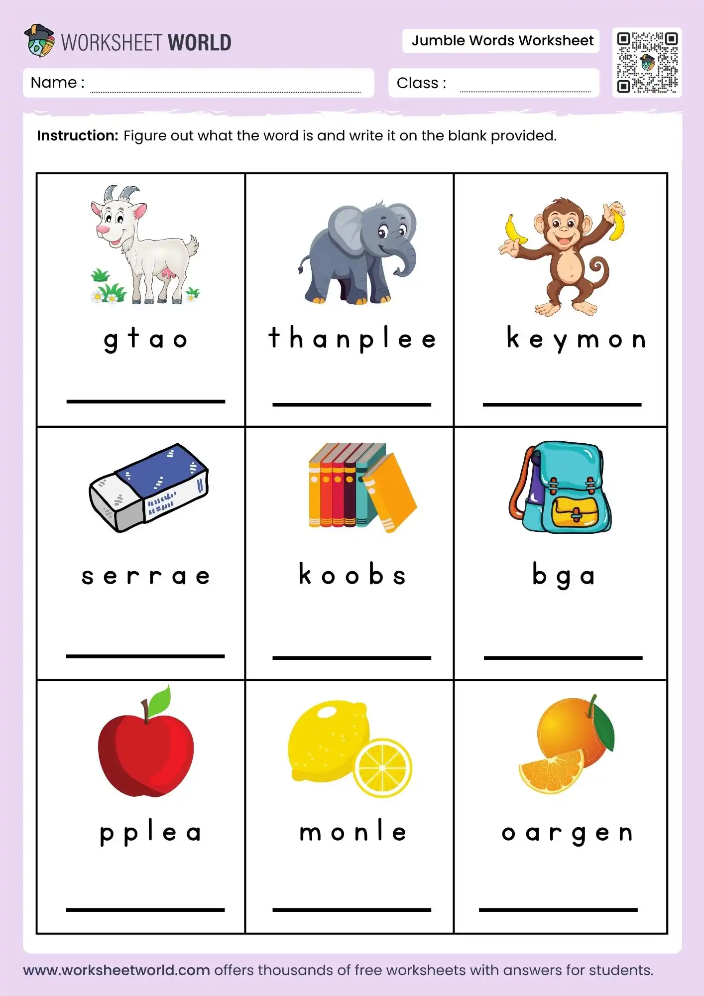 jumble-words-worksheet jumble words worksheet free printable ukg class 1 class 2 class 3