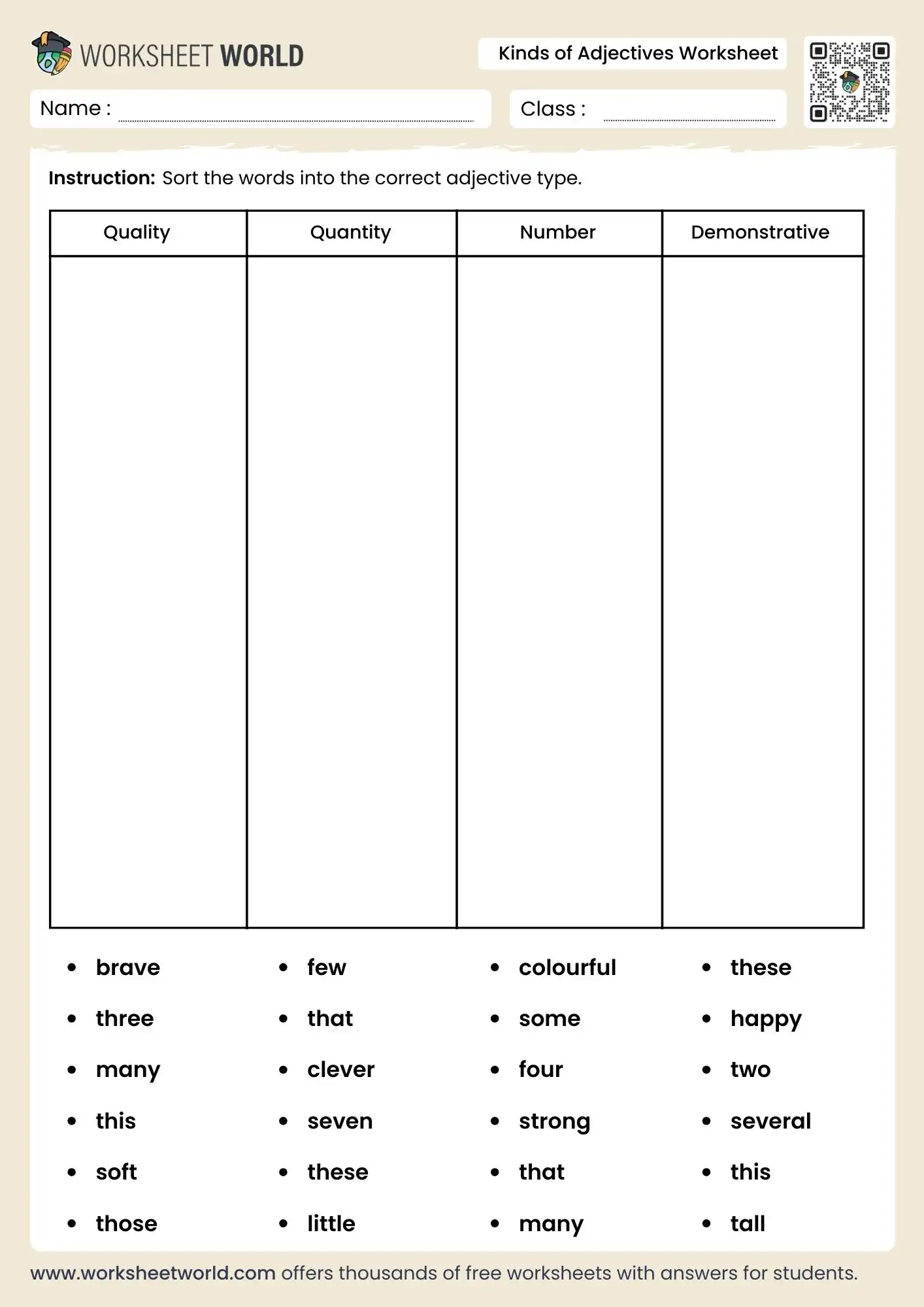kinds-of-adjectives-worksheets kinds of adjectives worksheets sorting activity for students