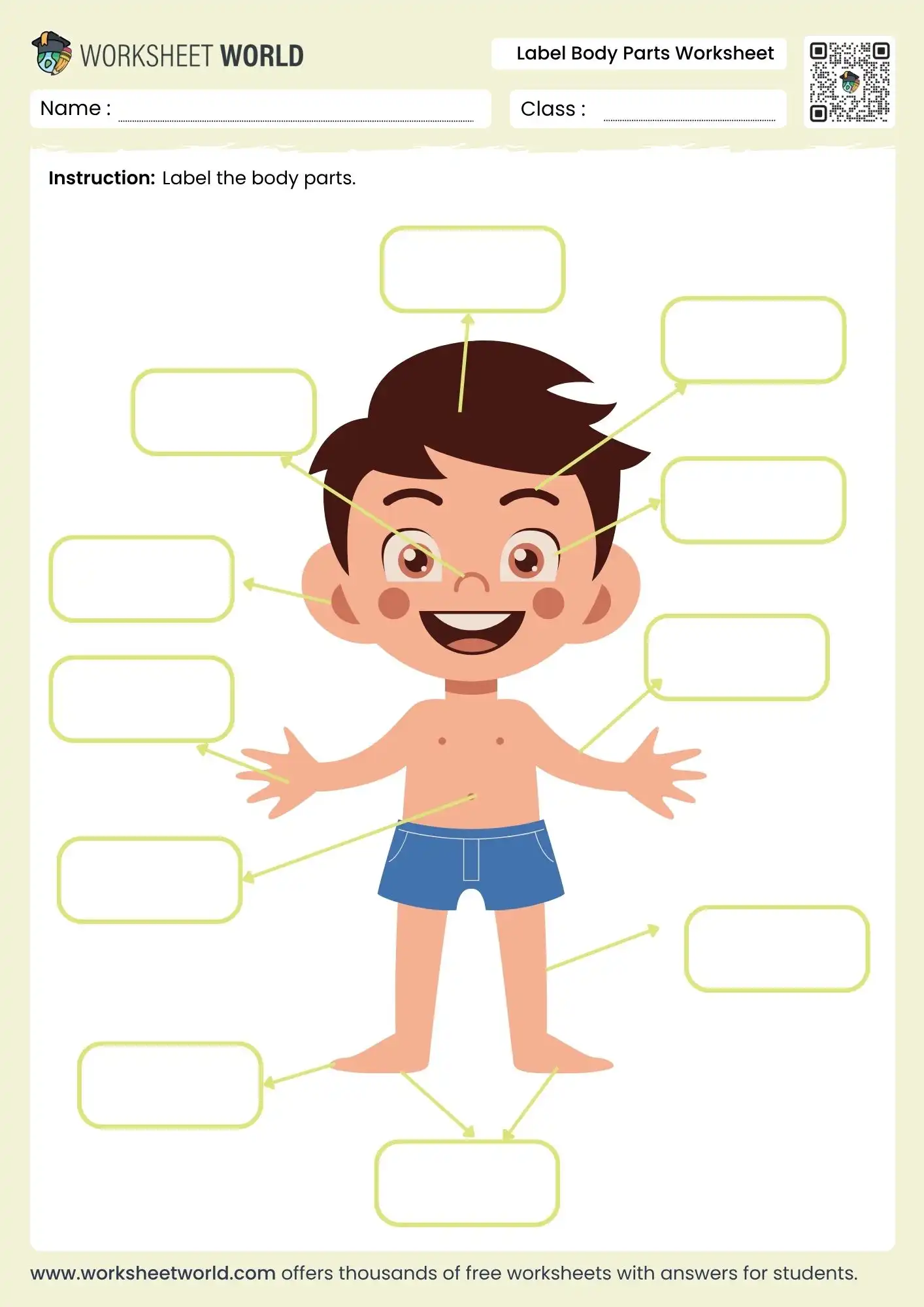 label body parts worksheet for kindergarten and grade 1 learning activity