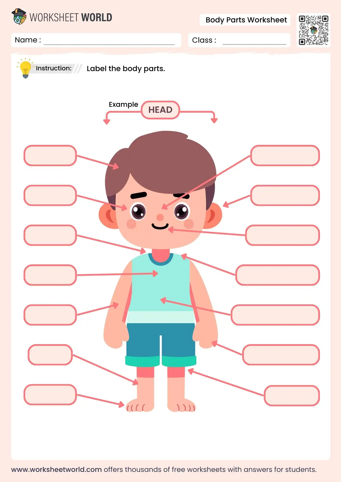 body parts worksheet for kindergarten and grade 1 printable activity