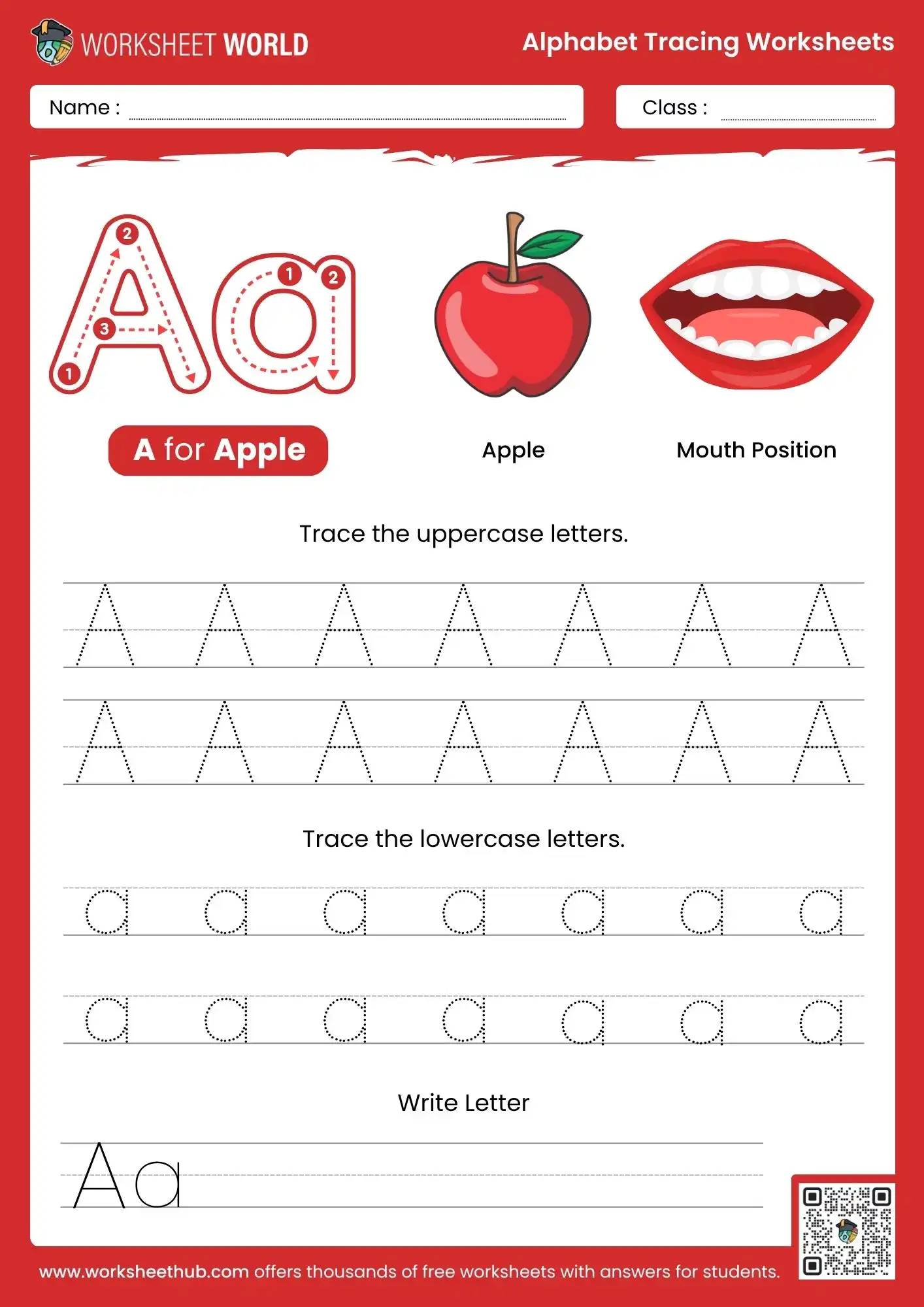 letter a alphabet tracing worksheets