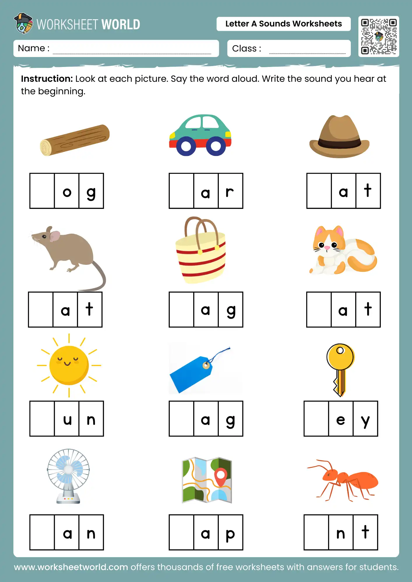 letter a sounds worksheets for beginning phonics and word building