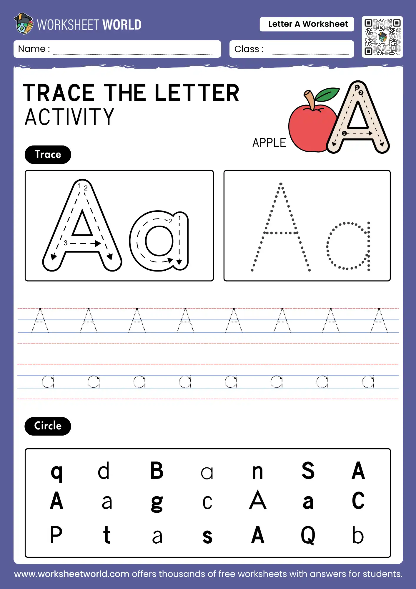 letter a worksheet for preschool and kindergarten free printable tracing activity