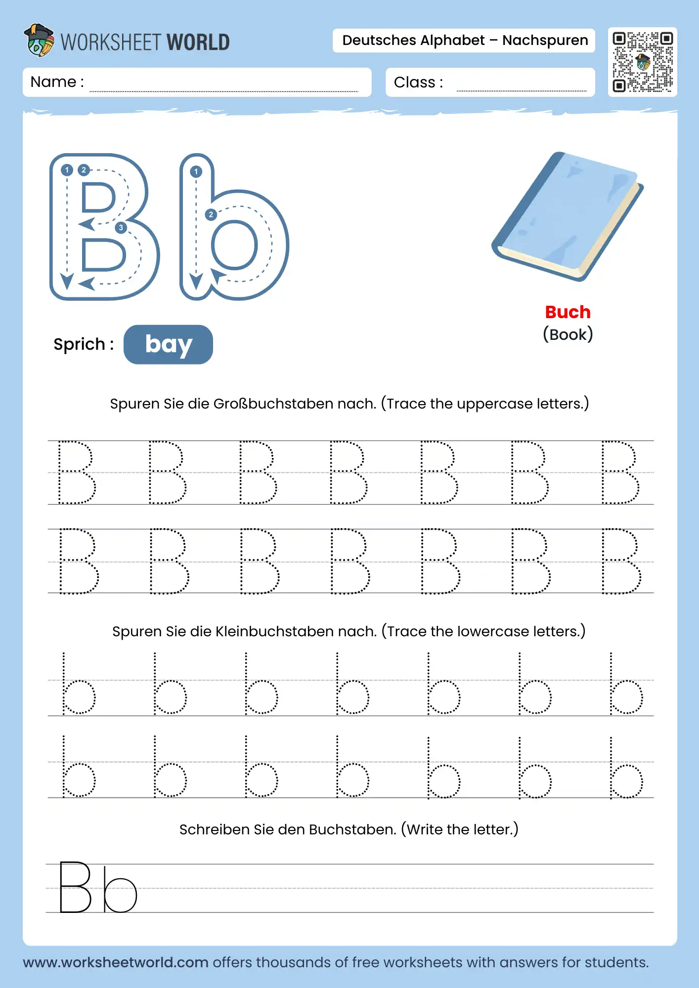 letter b german alphabet tracing worksheet with book picture