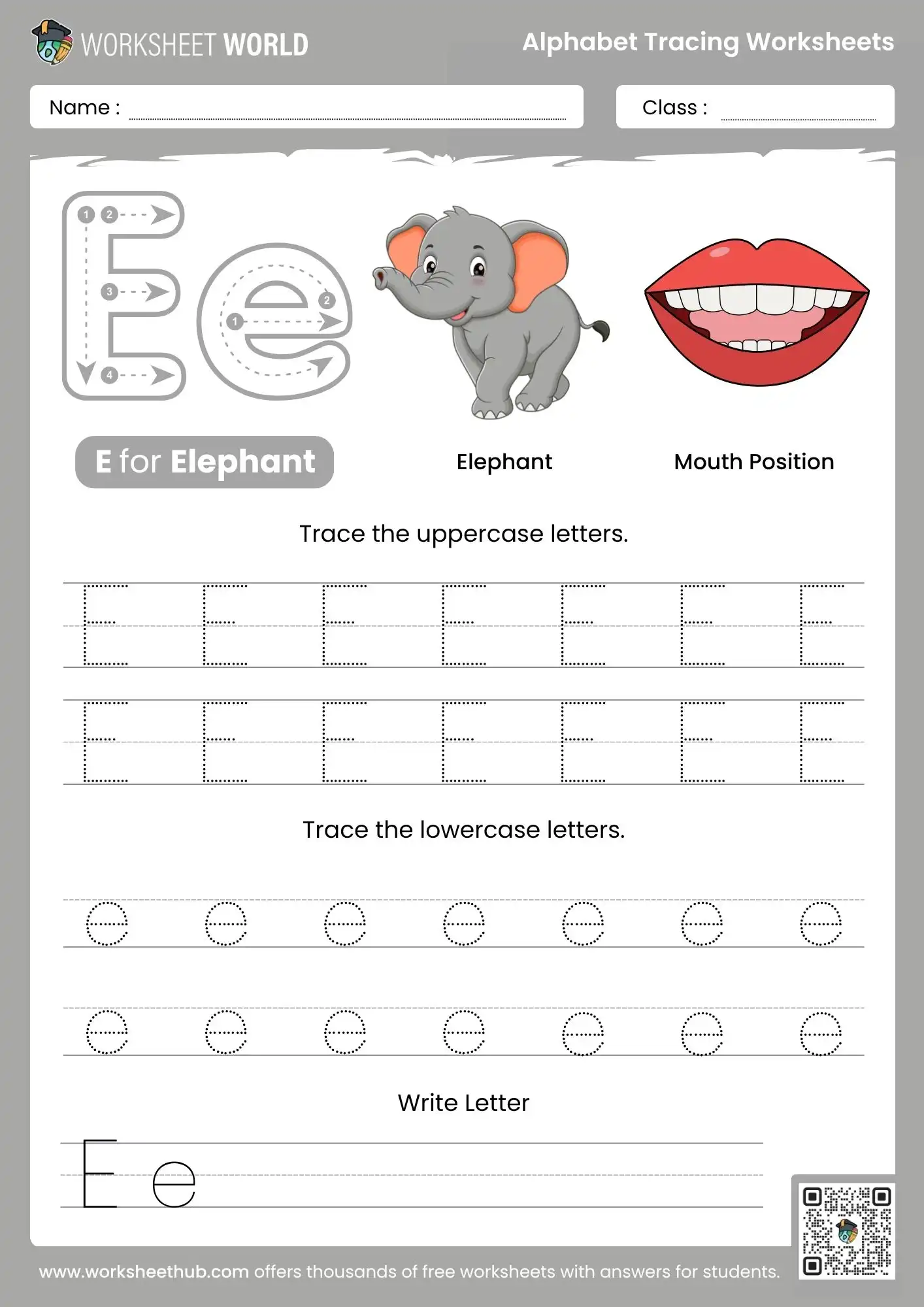 letter e alphabet tracing worksheets