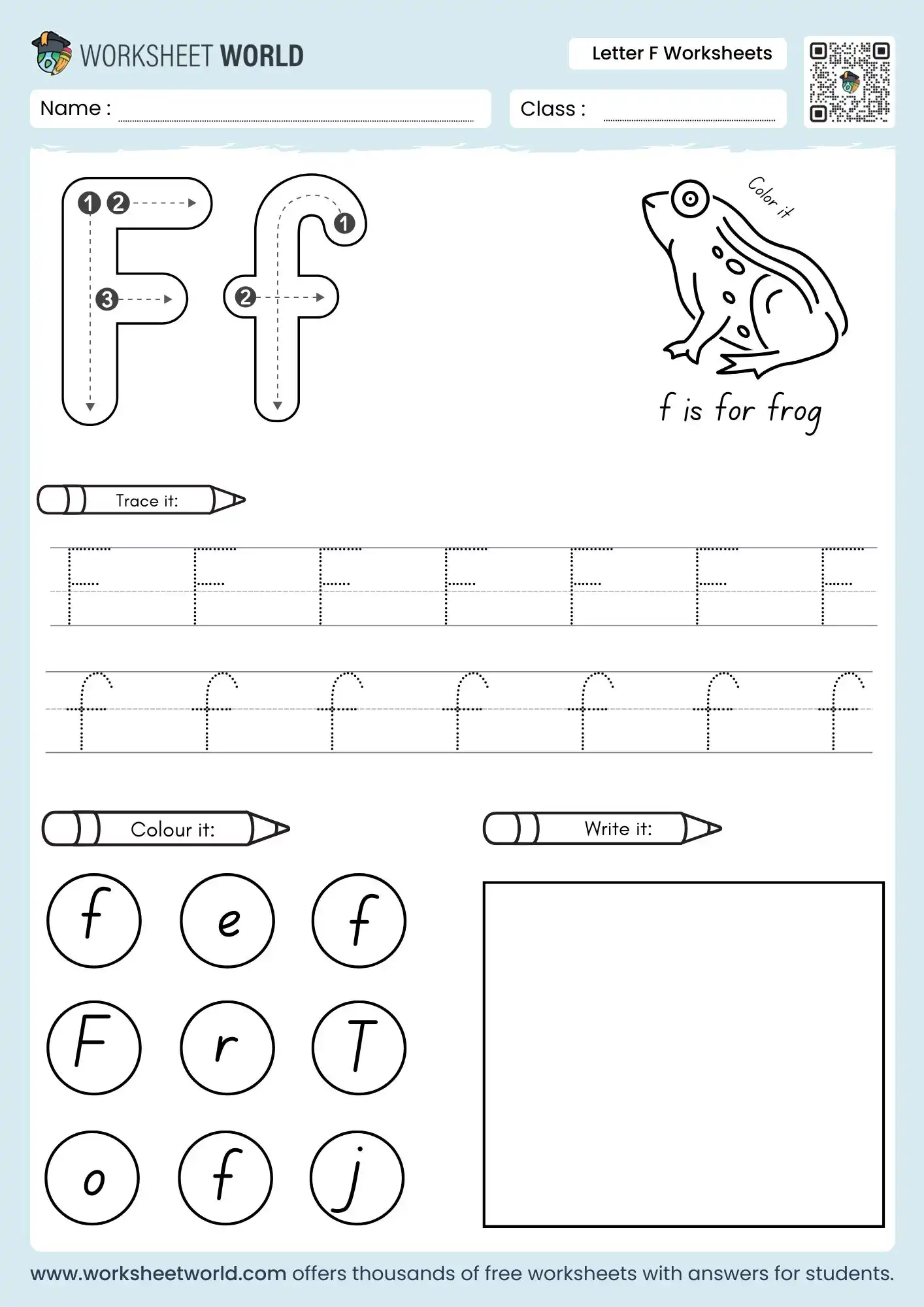 letter-f-worksheets-page-1 letter f worksheets featuring a frog illustration and tracing circles for preschool students
