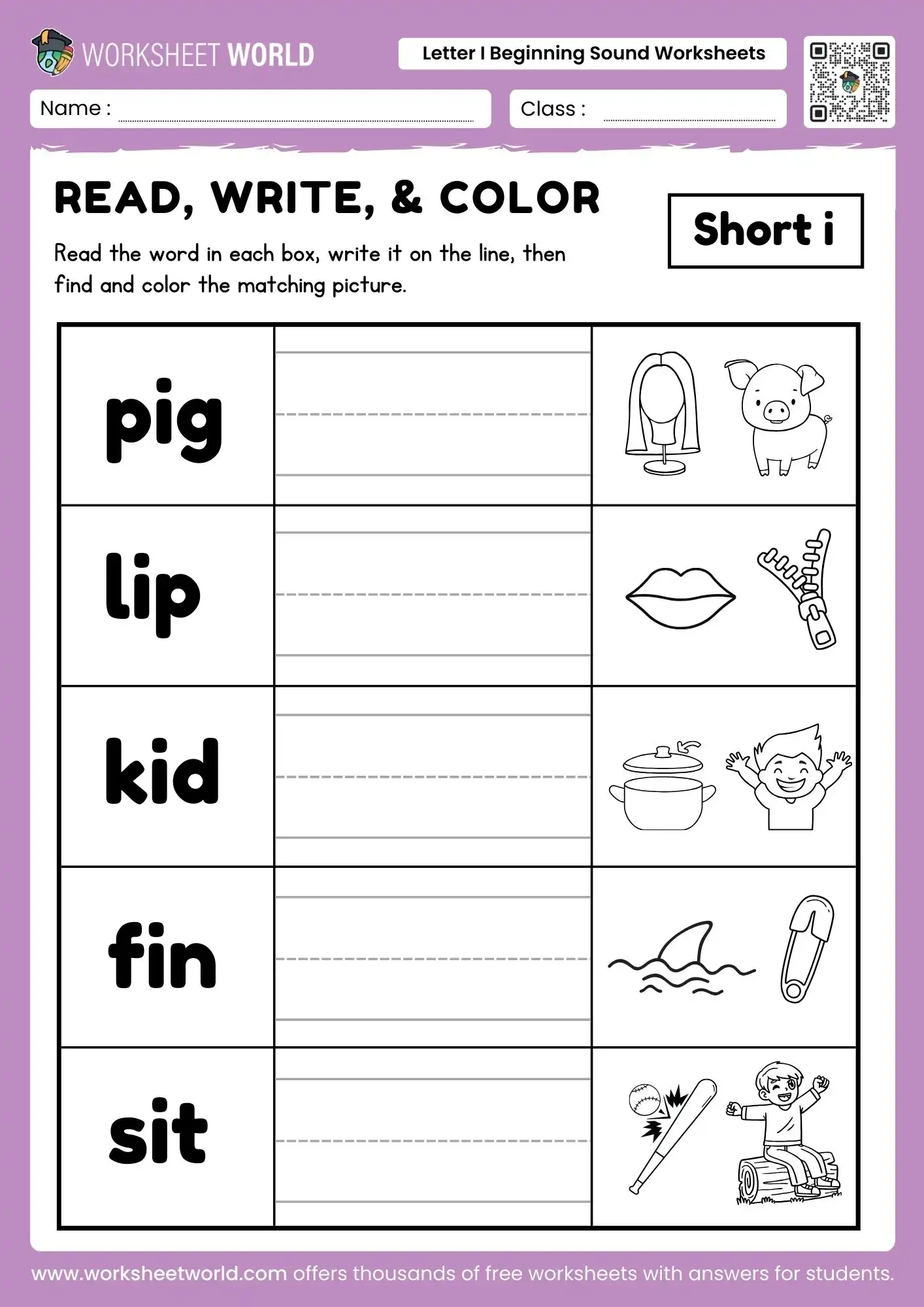 letter-i-beginning-sound-worksheets-page-1 letter i beginning sound worksheets featuring read write and color activities for pig lip kid fin and sit