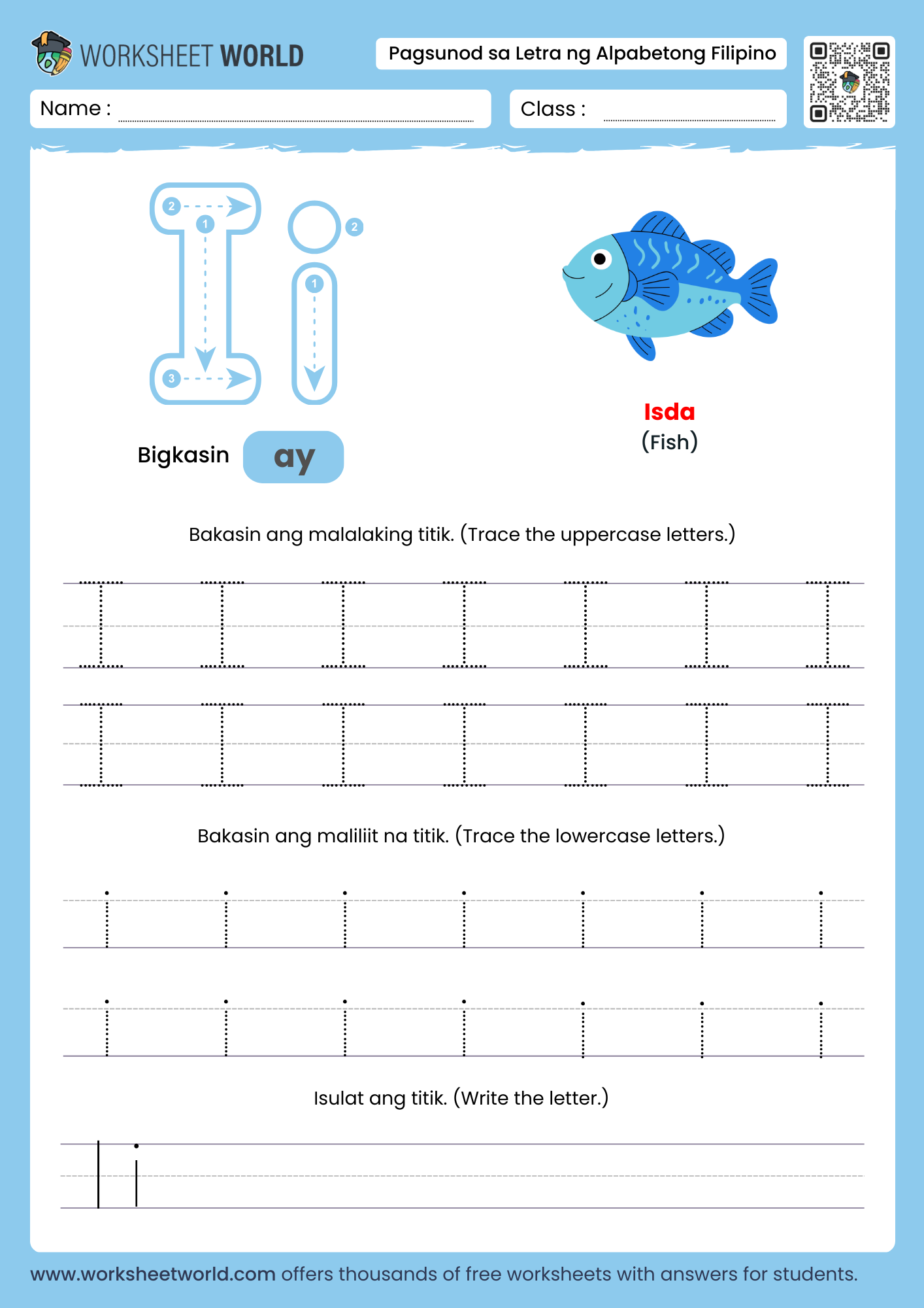 pagbakas ng titik i- letter i filipino alphabet tracing worksheet with bird picture
