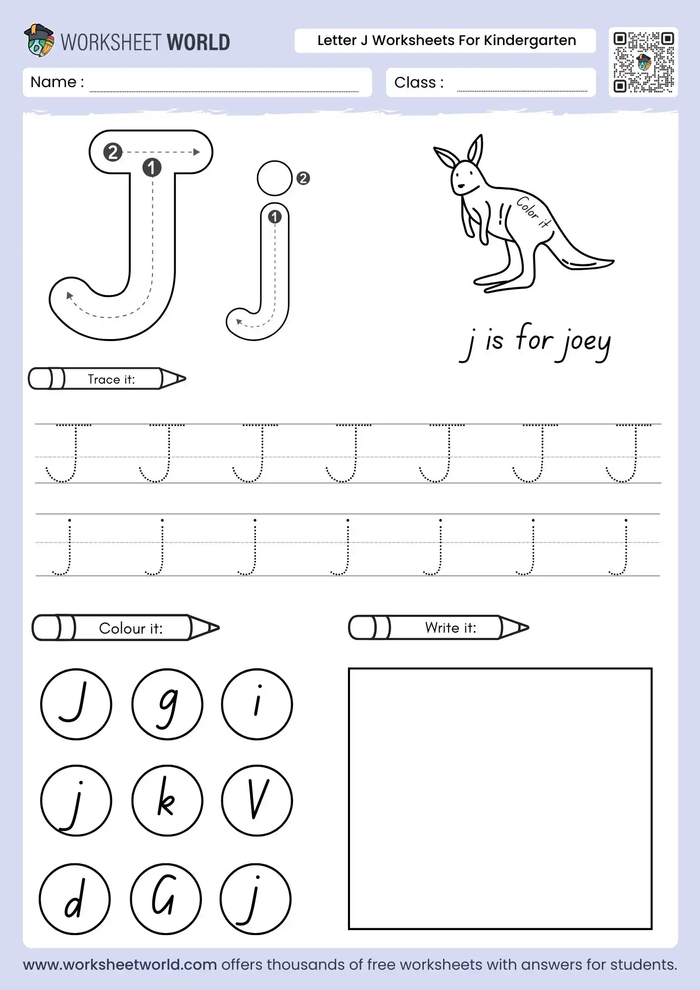 letter j worksheets preschool featuring a joey kangaroo and letter identification circles