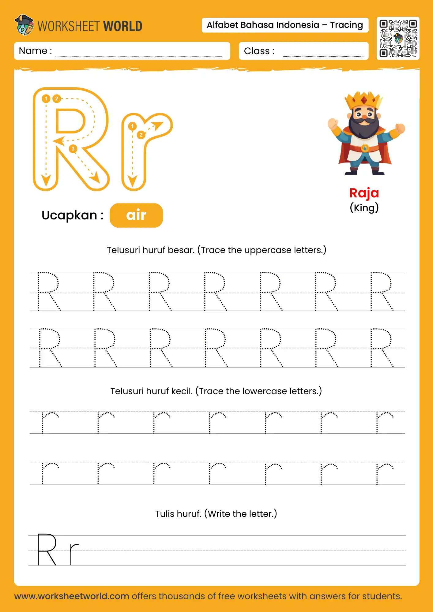 menebalkan abjad huruf r- letter r indonesian alphabet tracing worksheet with wheel picture