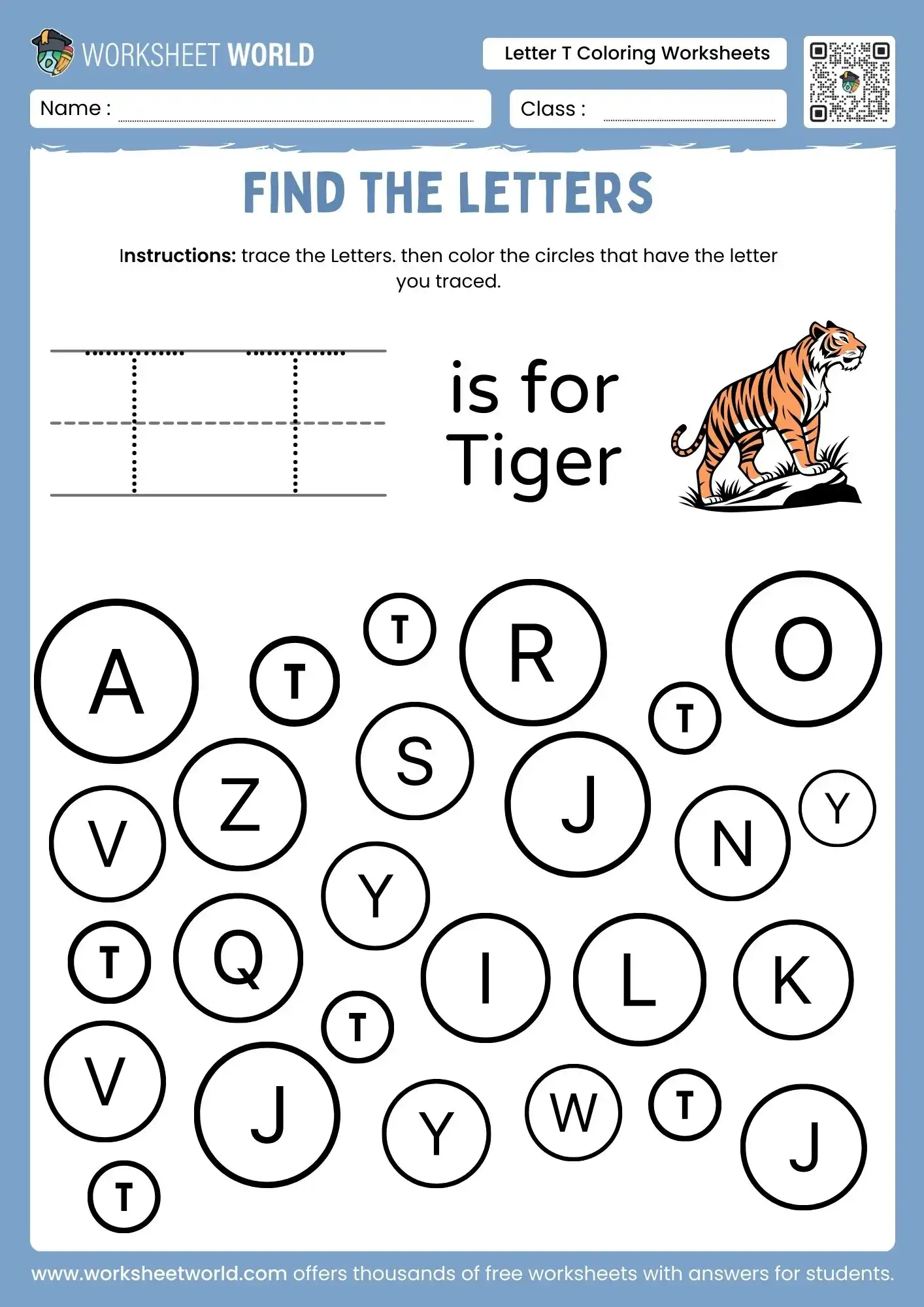 letter-t-coloring-worksheets-page-1 letter t coloring worksheets featuring a tiger illustration and a letter search circle grid
