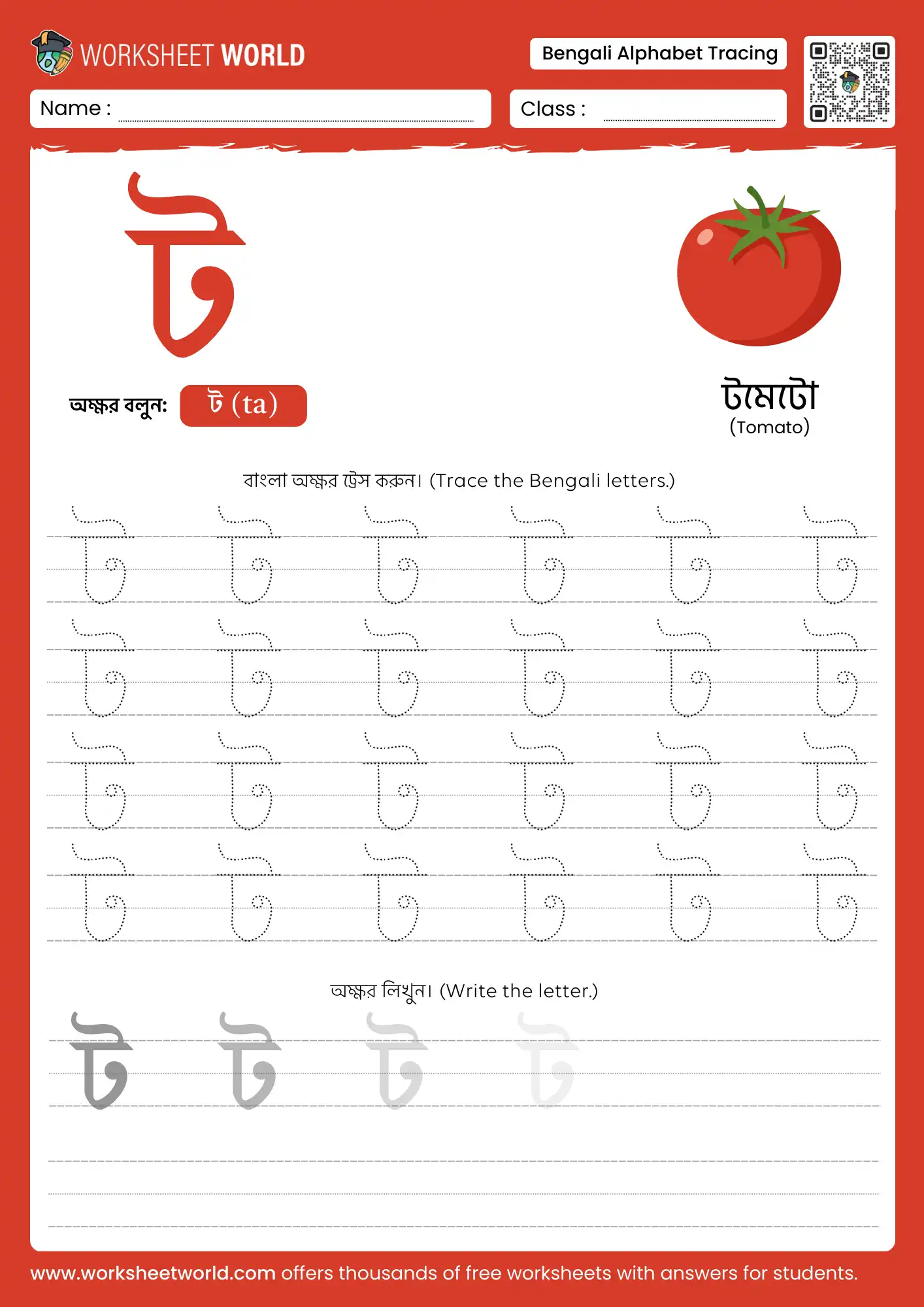 letter-taa-bengali-alphabet-tracing-worksheet letter taa bengali alphabet tracing worksheet with tomato picture for kids learning