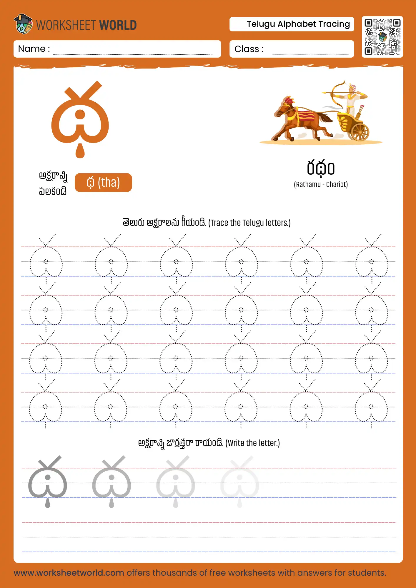 letter tha telugu alphabet tracing worksheet with water stream picture for kindergarten