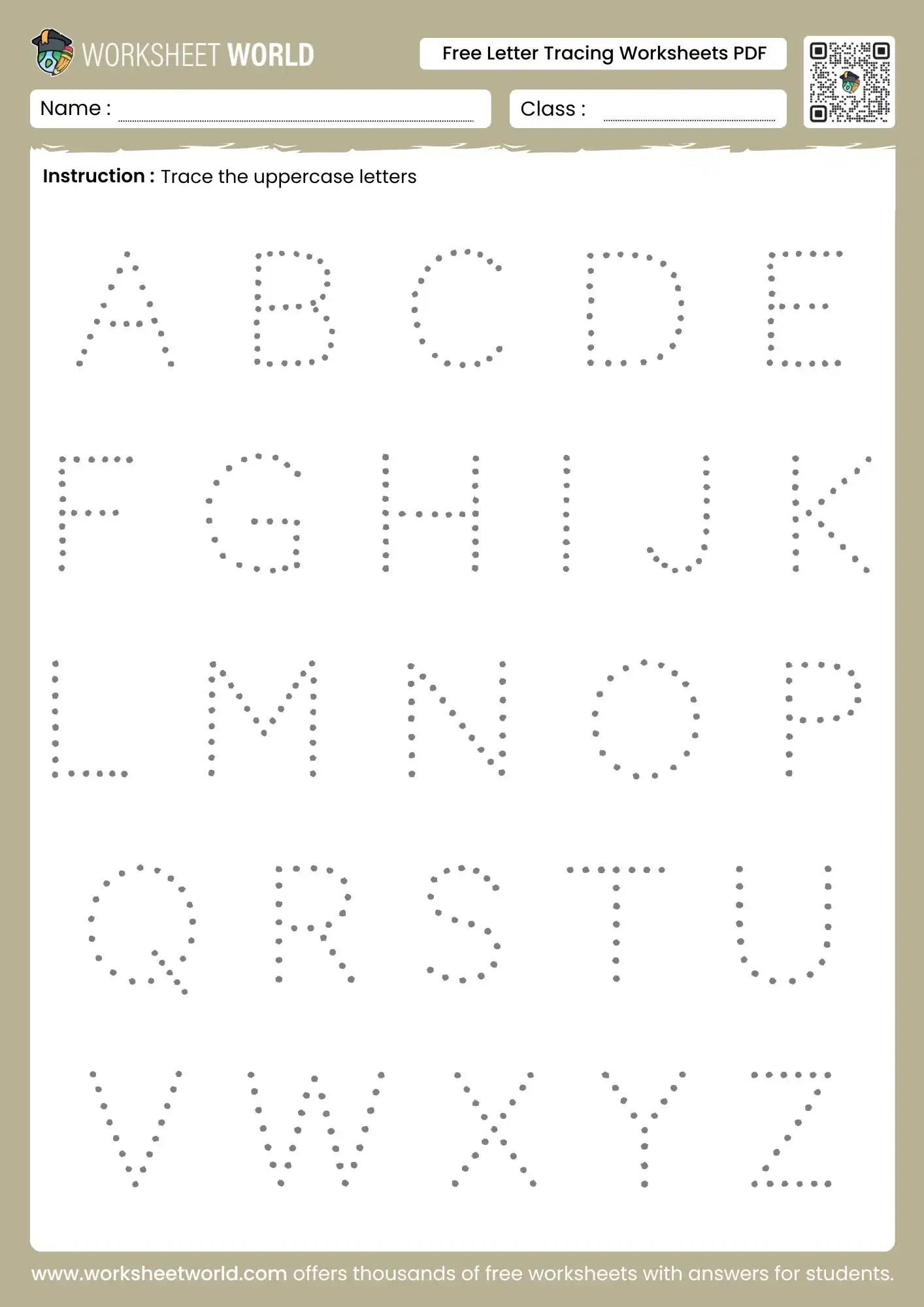 letter tracing worksheets pdf free download featuring a full grid of capital a to z characters