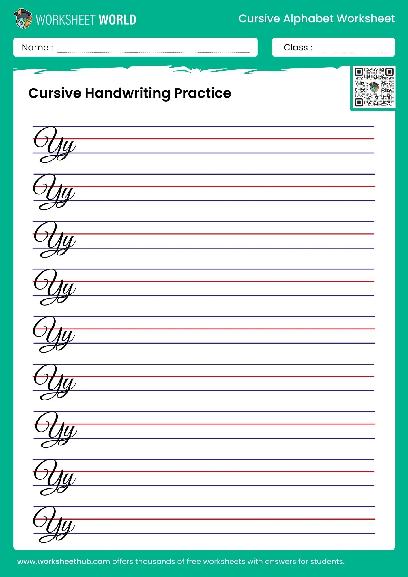 Letter Y Cursive Handwriting Worksheets - Worksheet World