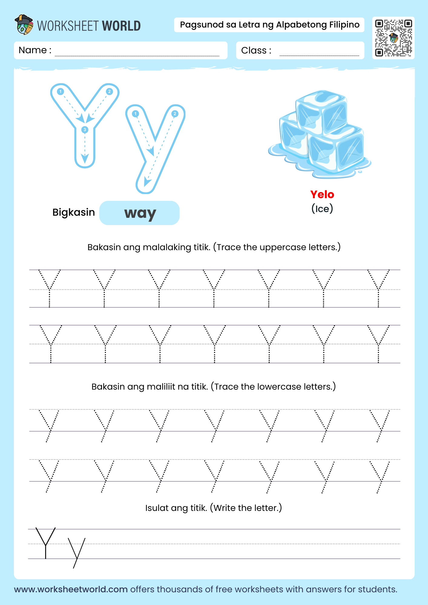 pagbakas ng titik y- letter y filipino alphabet tracing worksheet with yoyo picture