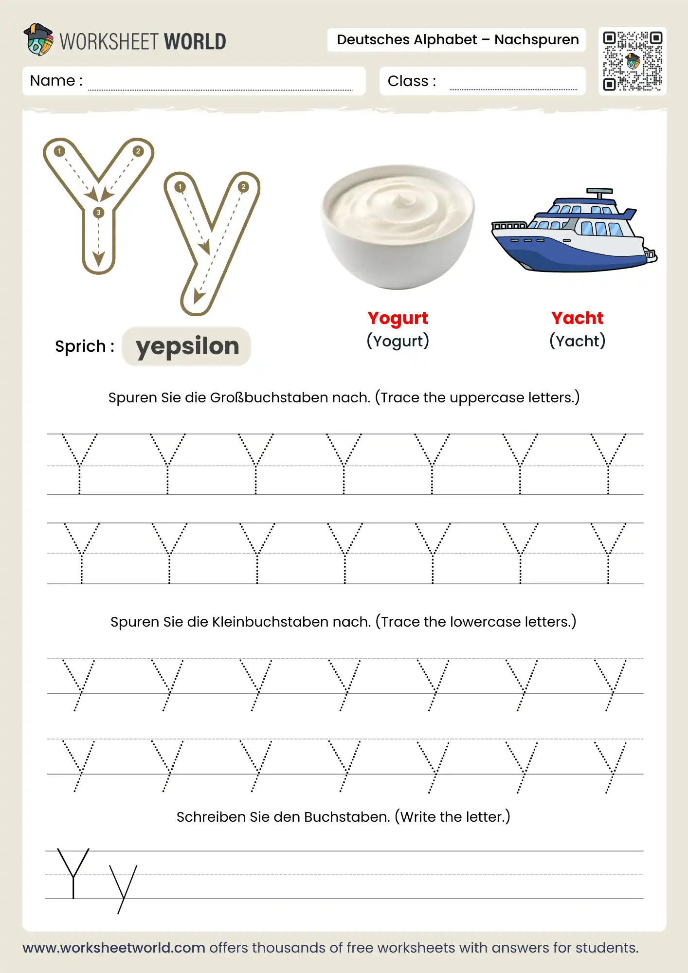 letter y german alphabet tracing worksheet with yogurt picture