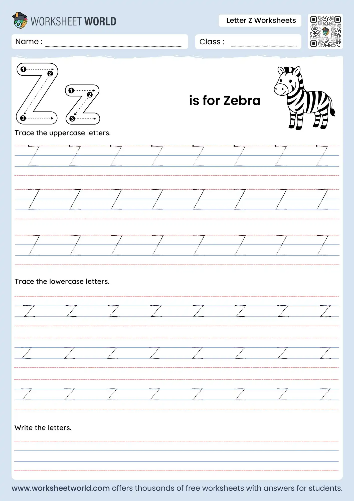 letter-z-worksheets-page-1 letter z worksheets featuring a zebra illustration and multiple rows of dotted tracing lines
