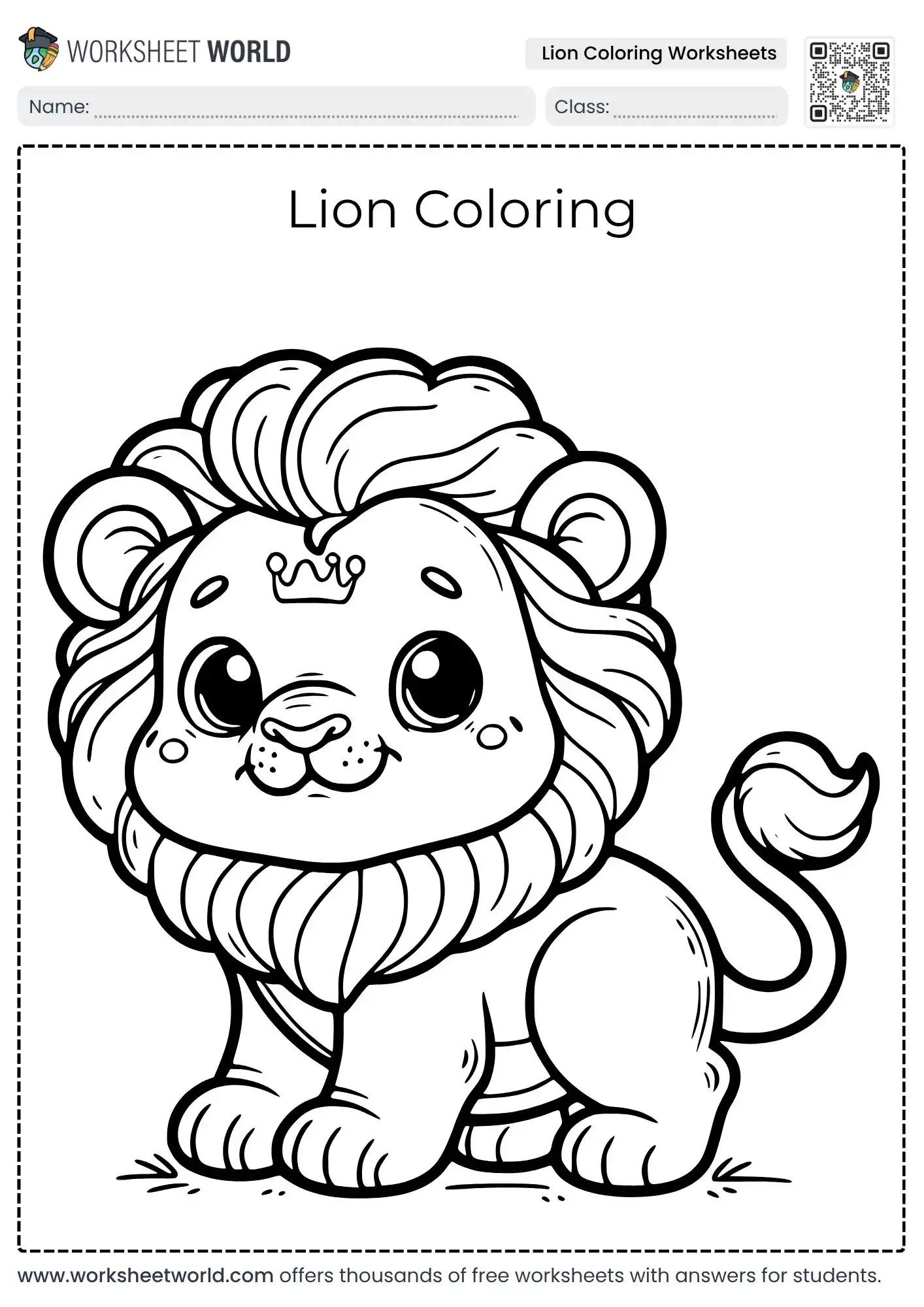 lion-coloring-worksheets-pages-1 free printable lion coloring worksheets featuring a cute baby cub wearing a tiny crown