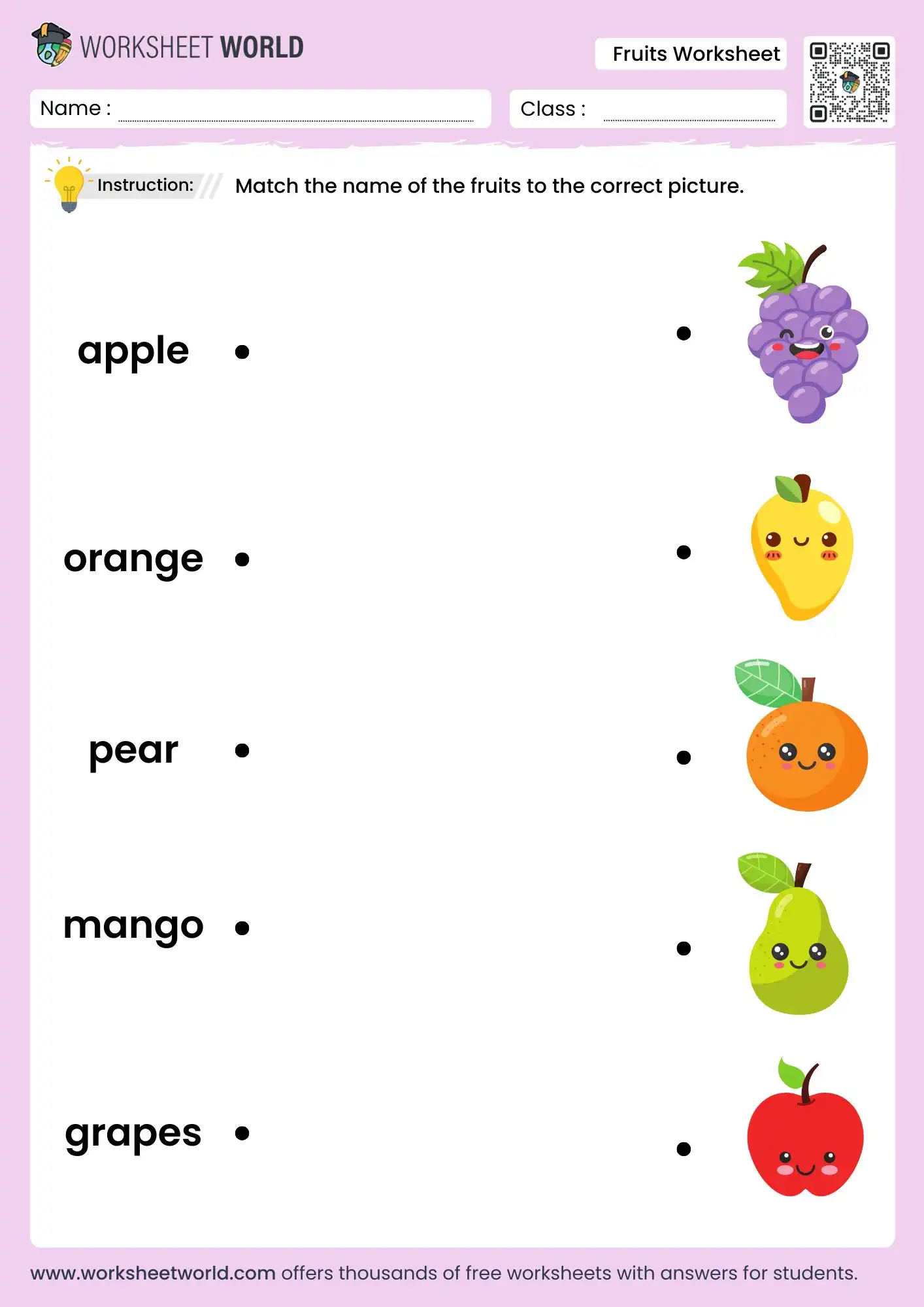 match the fruits worksheet for kindergarten printable activity