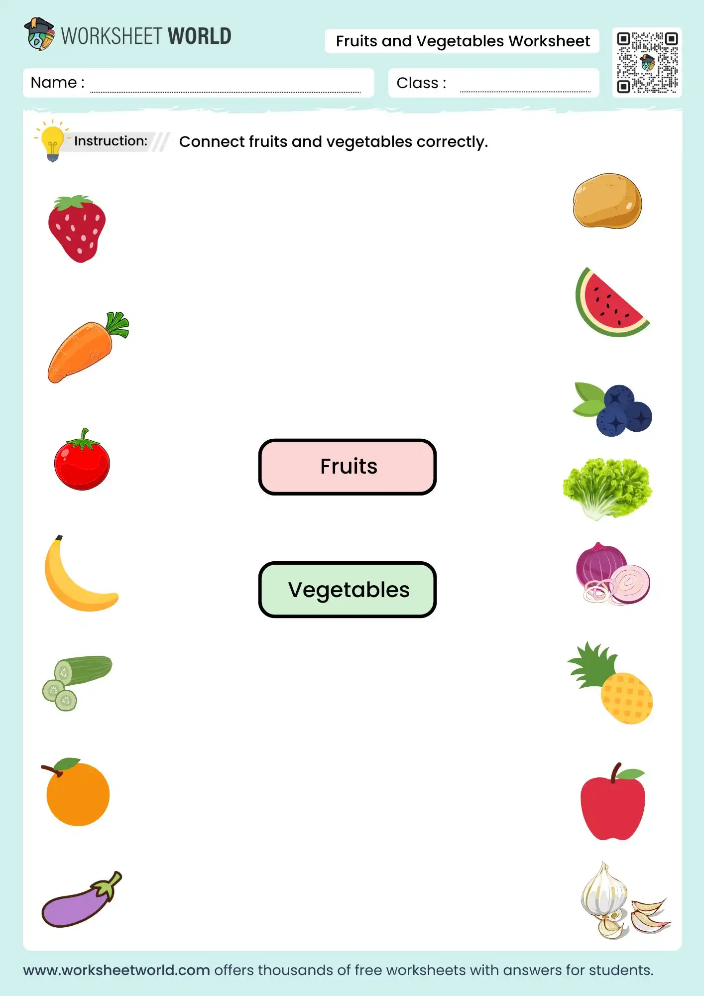 matching fruits and vegetables worksheet for kindergarten printable activity