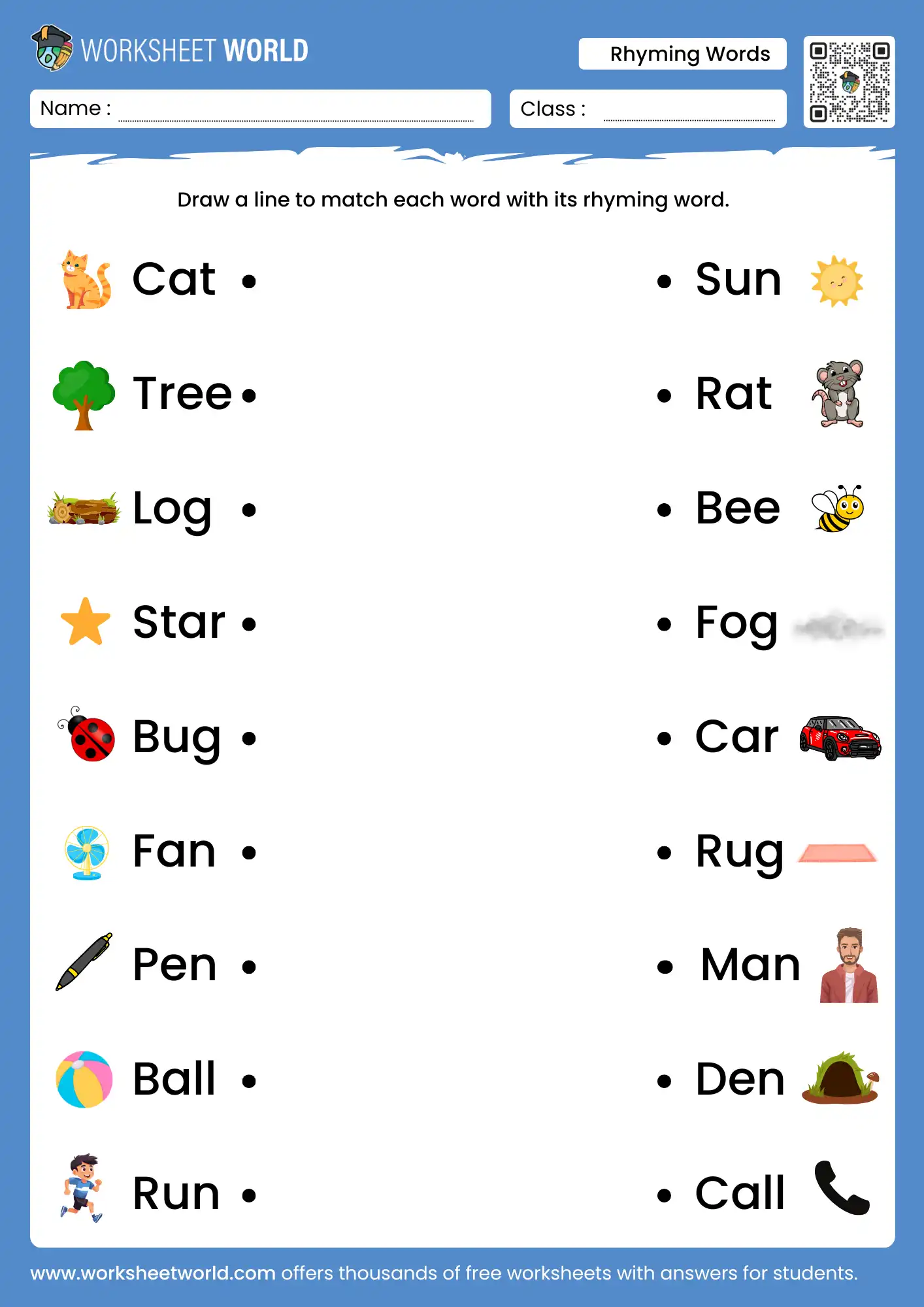 matching rhyming words worksheet for ukg pdf