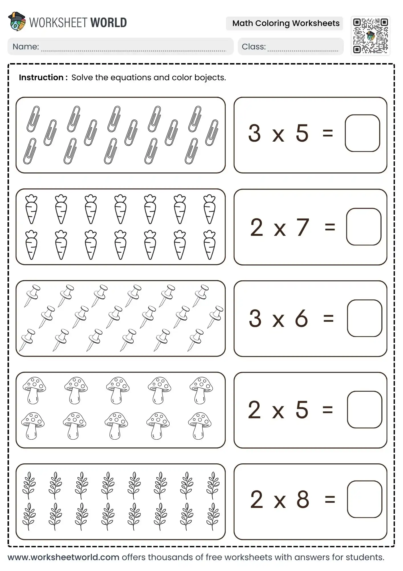 solve equations and color objects math coloring worksheets