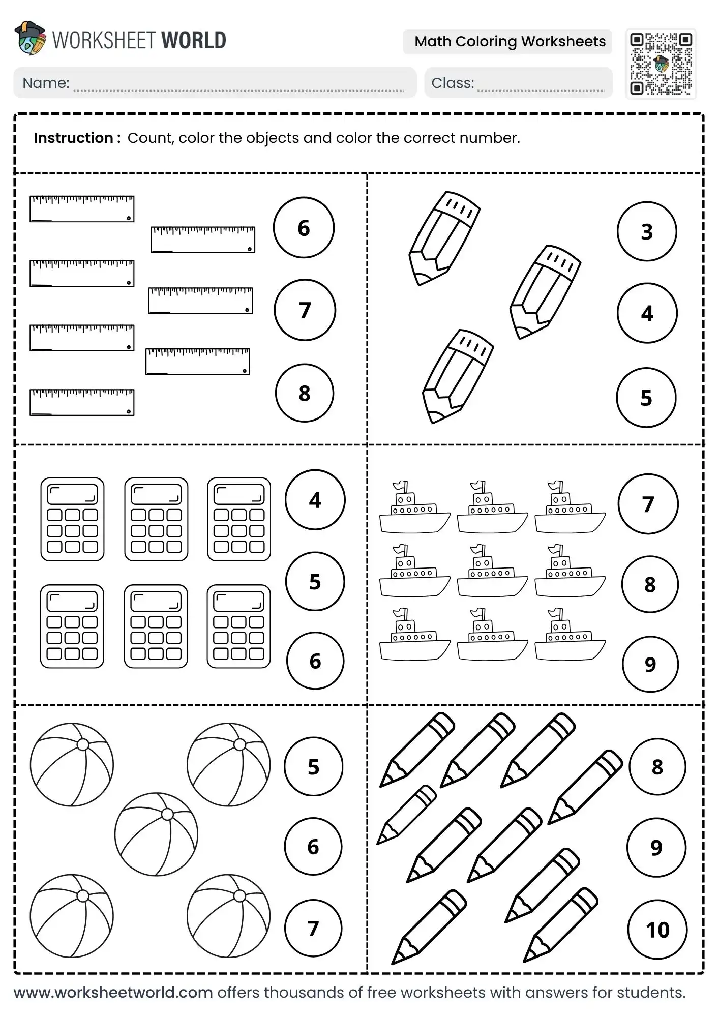 count and color correct number math coloring worksheets