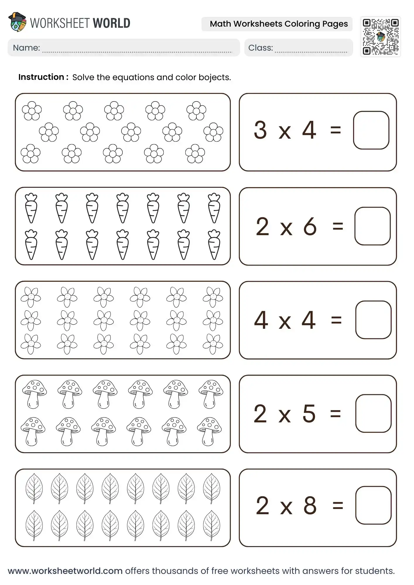 multiplication boxes math worksheet coloring pages