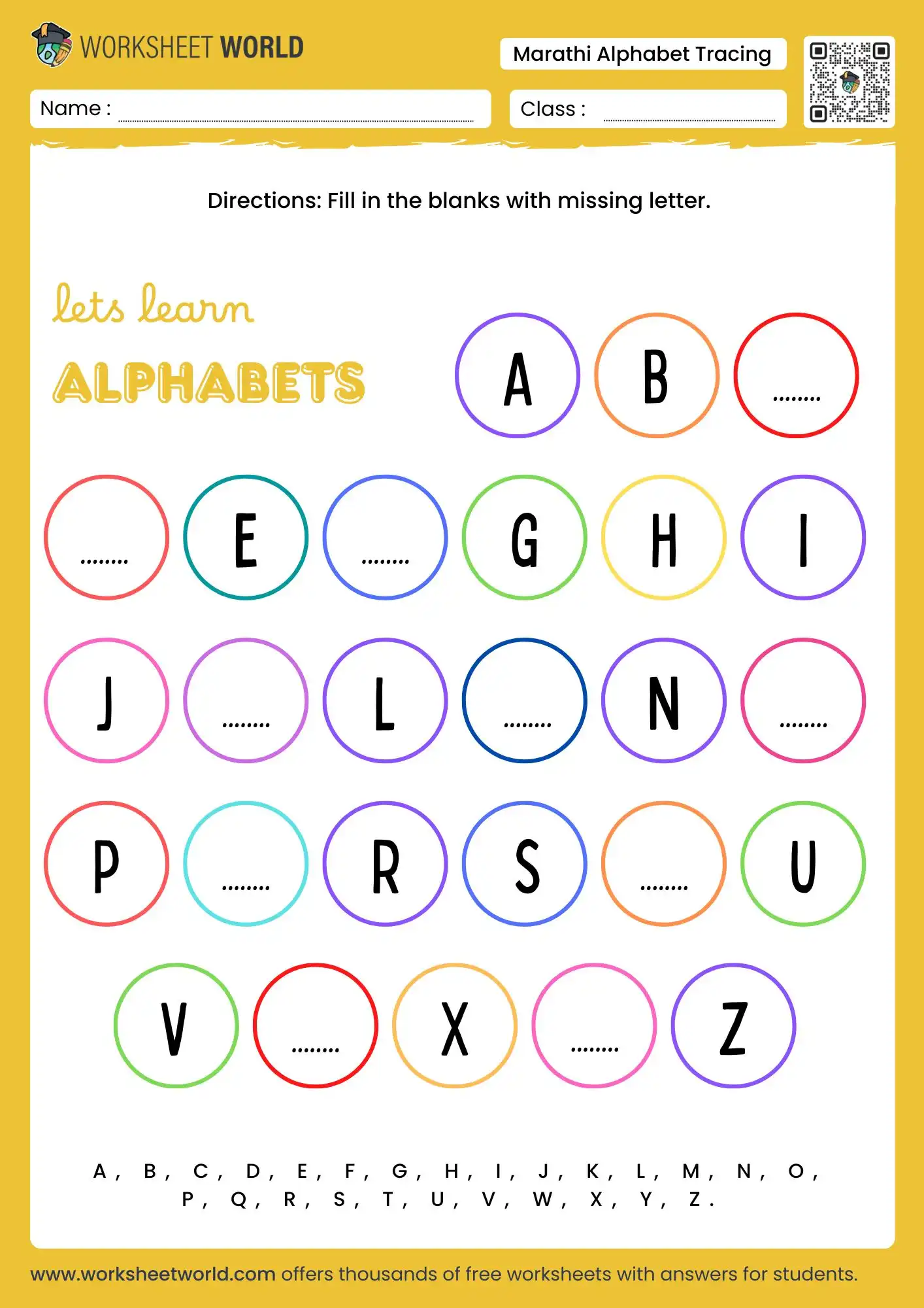 missing alphabet worksheet nursery class 1 pdf with answers