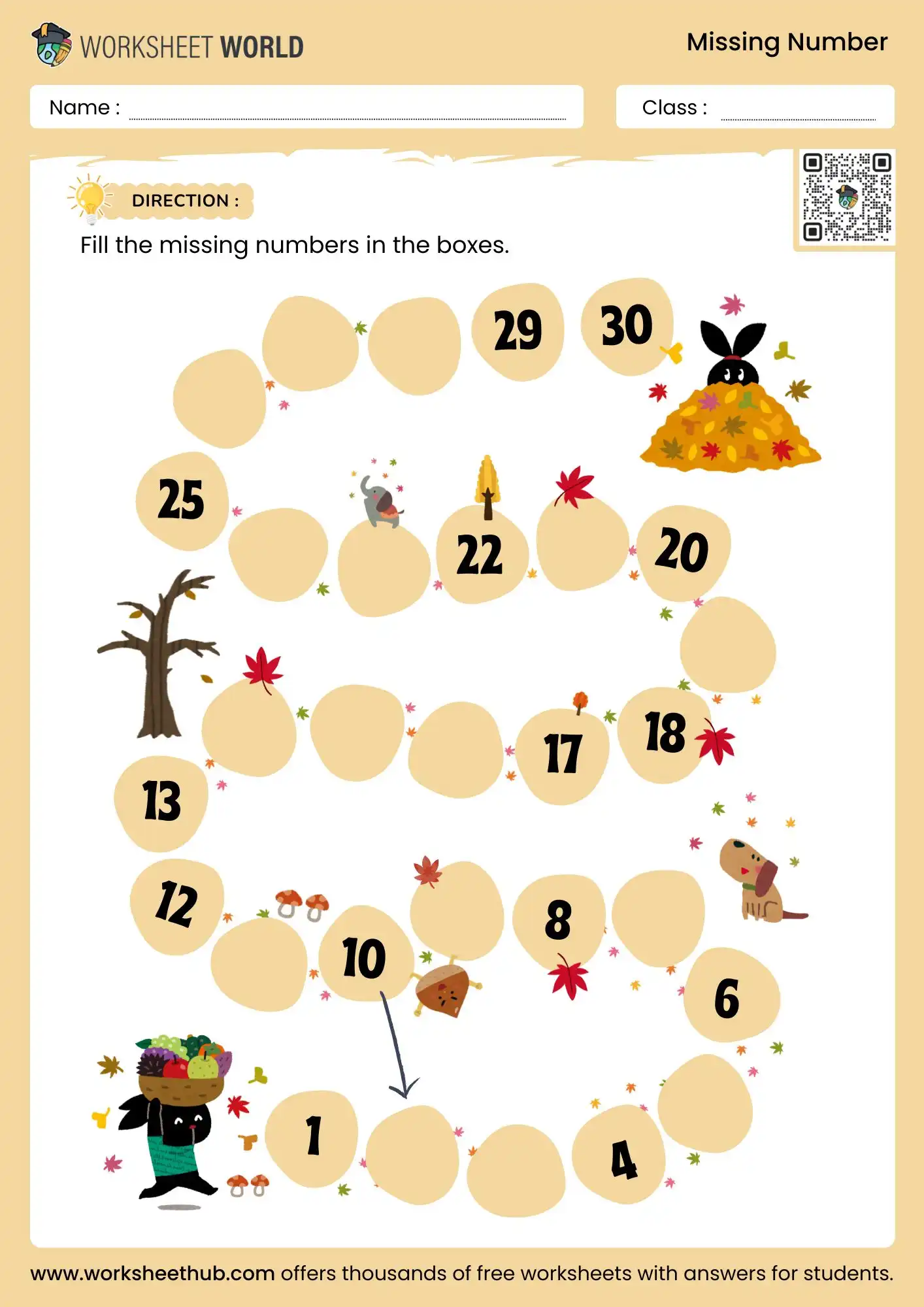 missing number worksheets 1 10