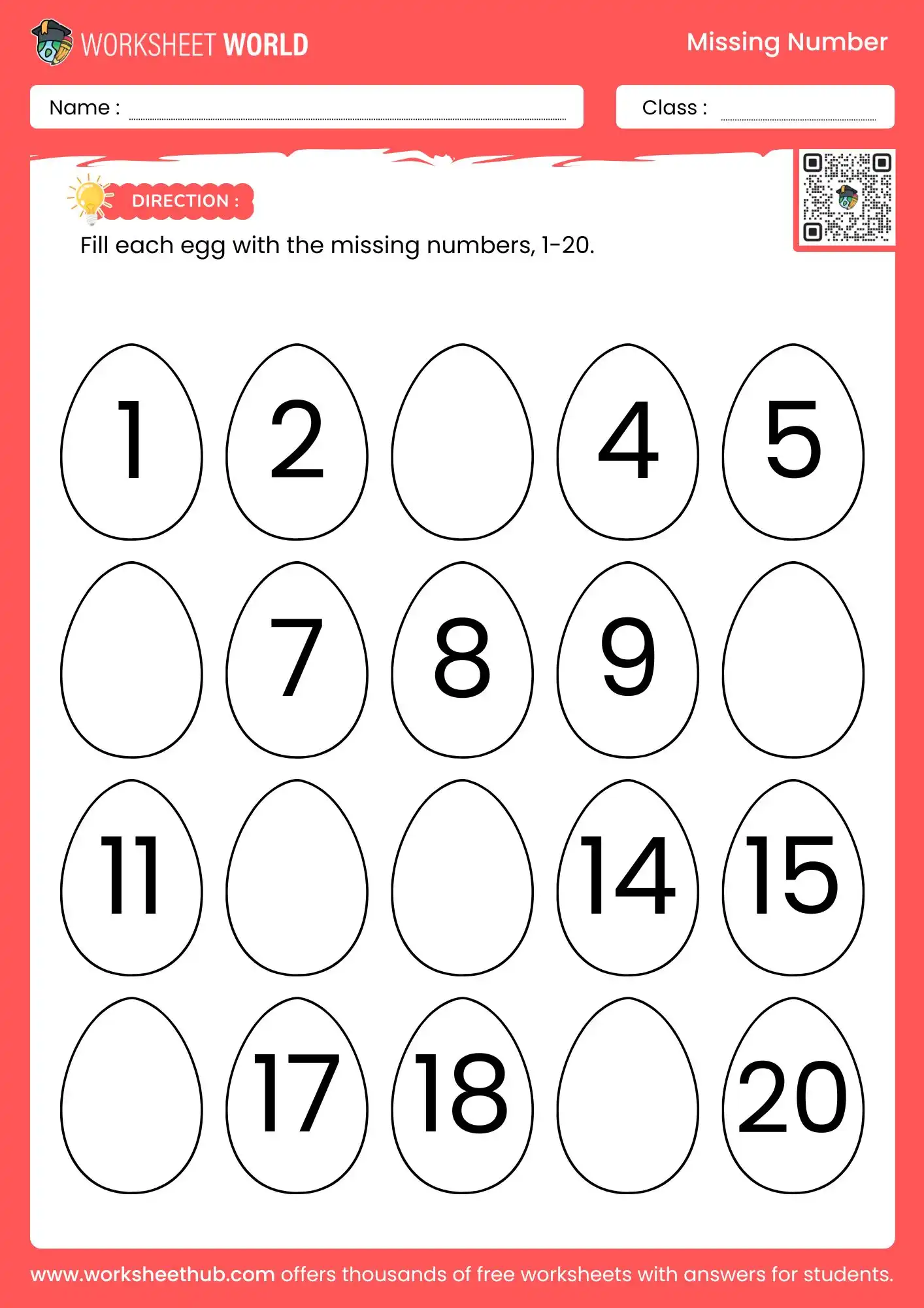 missing numbers worksheet