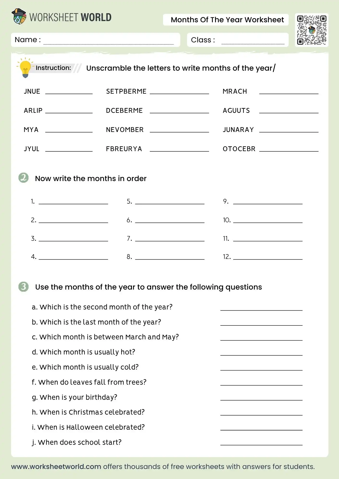 months of the year worksheet for kids free printable pdf