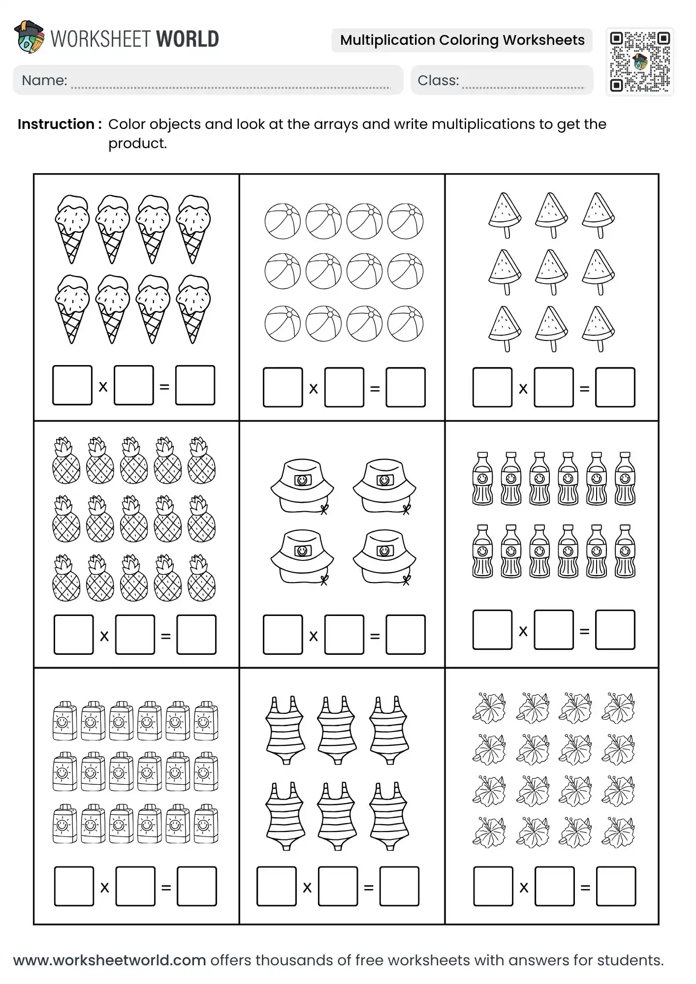 Interactive Early Learning Multiplication Coloring Worksheets (Free PDF) 1 visual array multiplication coloring worksheets