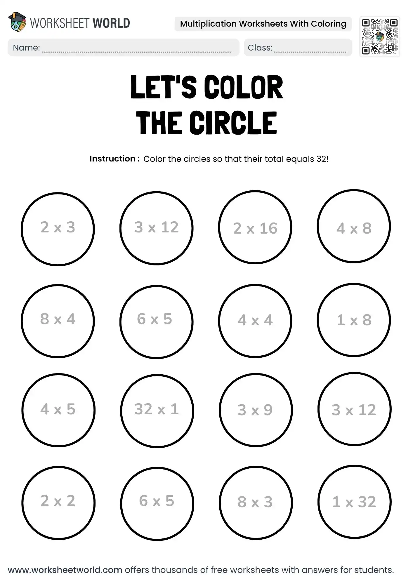 Free Printable Multiplication Worksheets with Coloring for Kids 1 circle target multiplication worksheets with coloring