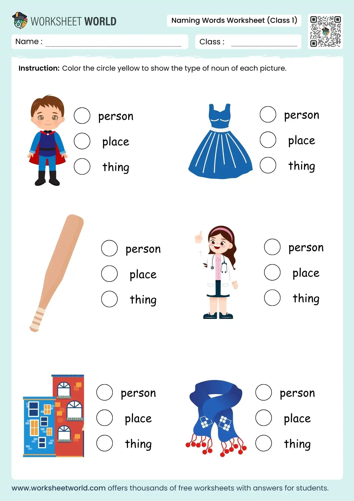 naming-words-worksheet-for-class-1 naming words worksheet for class 1 person place thing practice