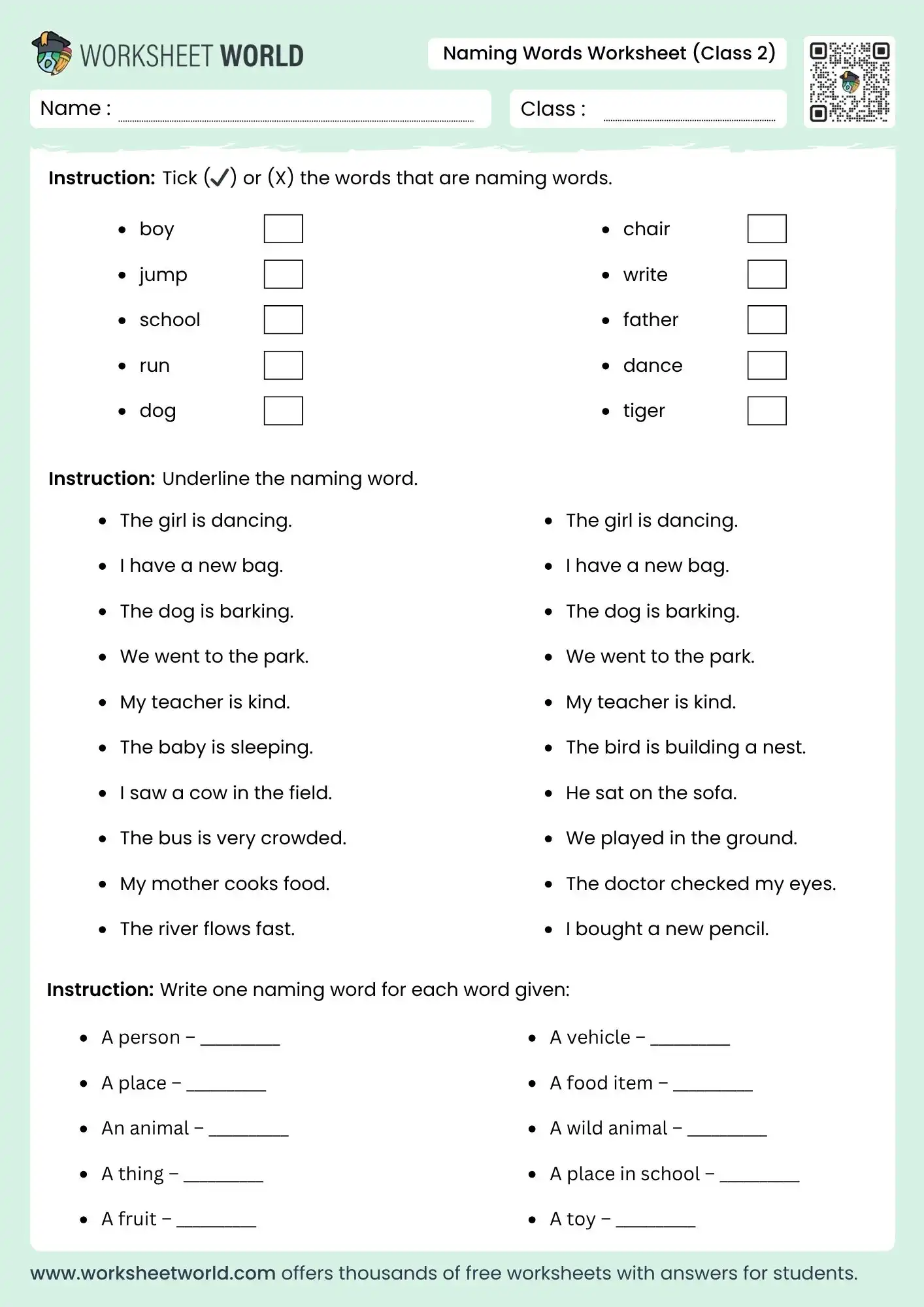 naming-words-worksheet-for-class-2 naming words worksheet for class 2 noun practice person place thing
