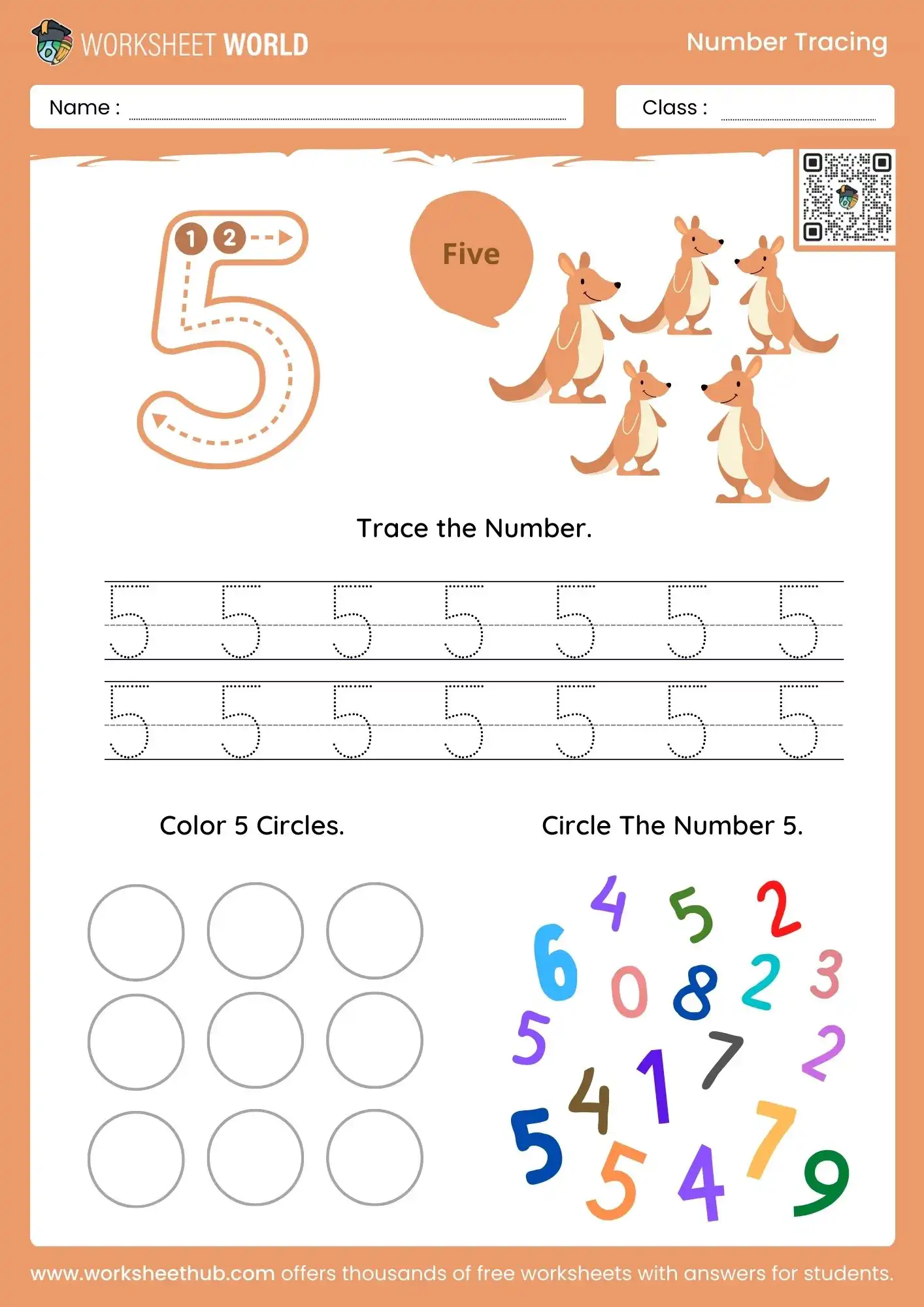 no 5 preschool number tracing worksheets pdf