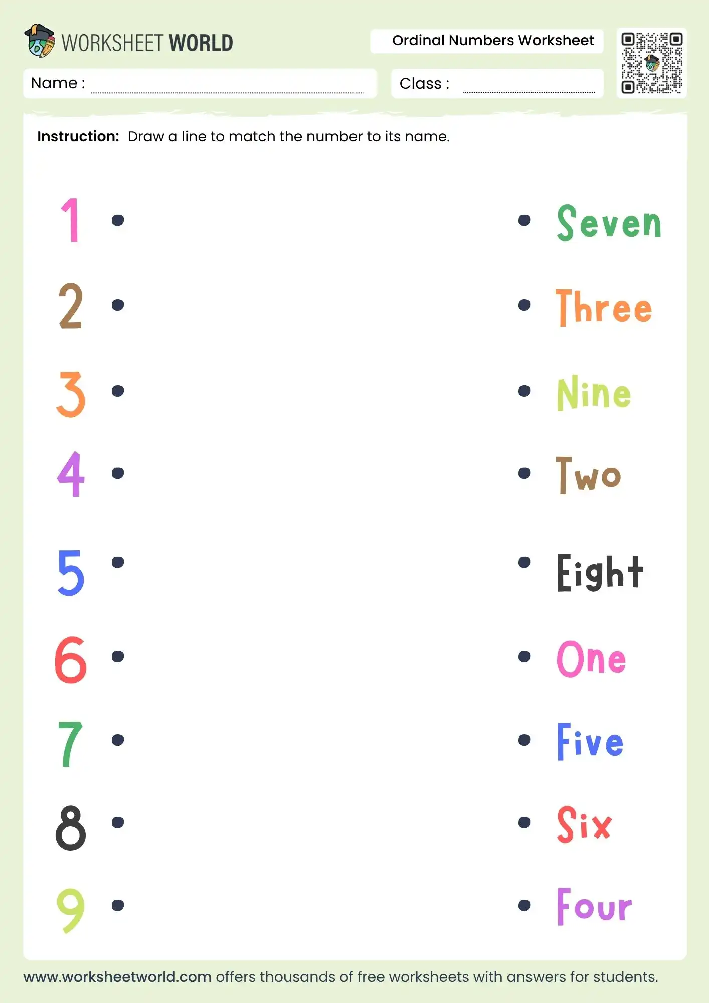 number-names-worksheet-for-class-1 number names worksheet for class 1 matching activity