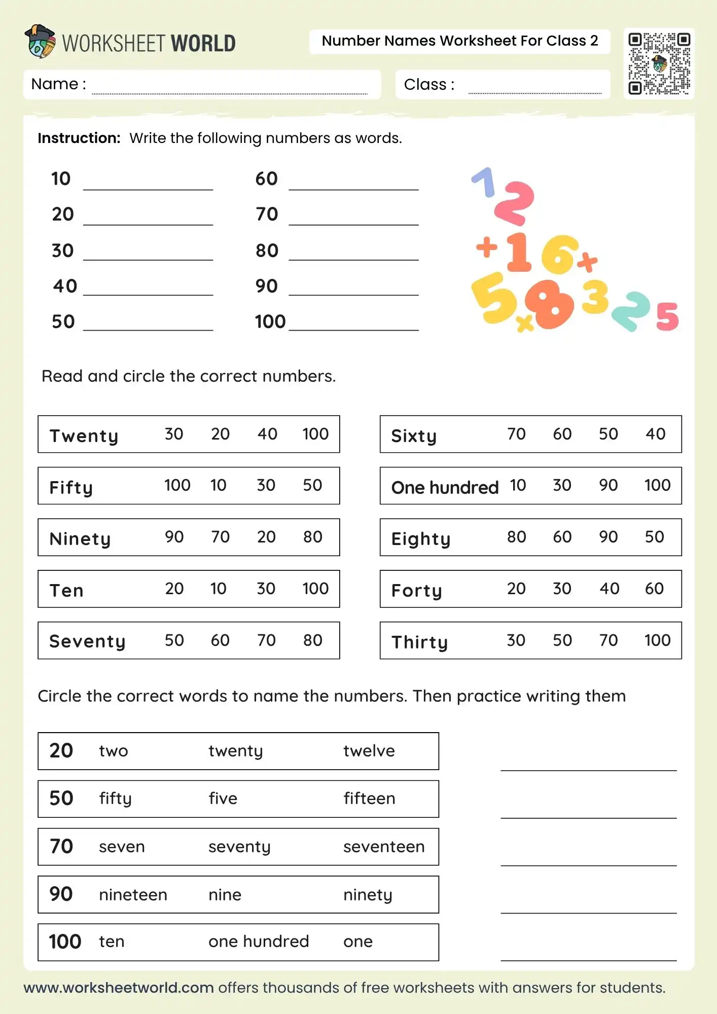 number-names-worksheet-for-class-2 number names worksheet for class 2 writing and reading practice